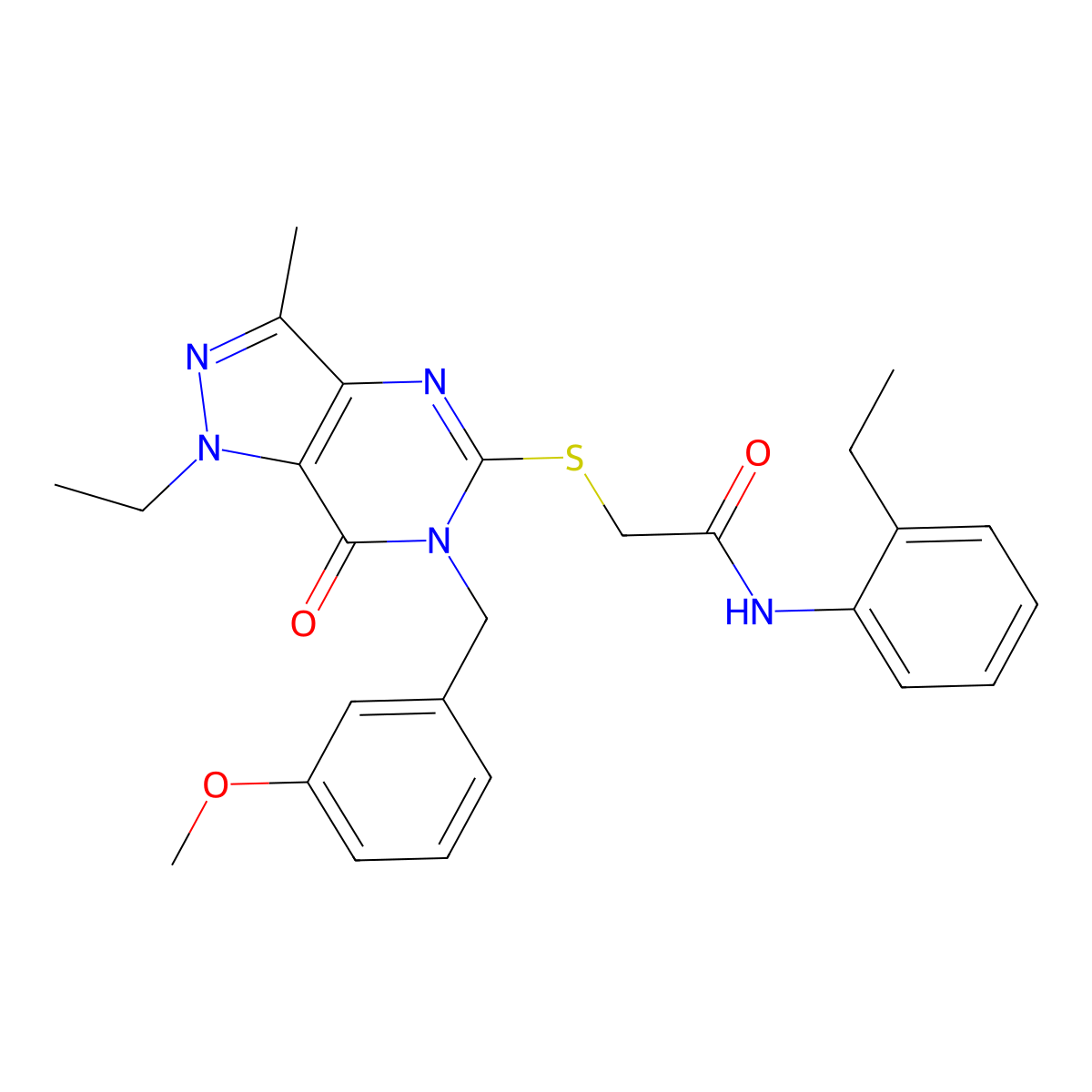 2-({1-ethyl-6-[(3-methoxyphenyl)methyl]-3-methyl-7-oxo-1H,6H,7H-pyrazolo[4,3-d]pyrimidin-5-yl}sulfanyl)-N-(2-ethylphenyl)acetamide molecular structure, CAS 1358766-28-5