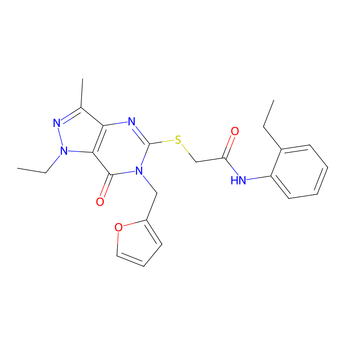 2-({1-ethyl-6-[(furan-2-yl)methyl]-3-methyl-7-oxo-1H,6H,7H-pyrazolo[4,3-d]pyrimidin-5-yl}sulfanyl)-N-(2-ethylphenyl)acetamide molecular structure, CAS 1358766-70-7