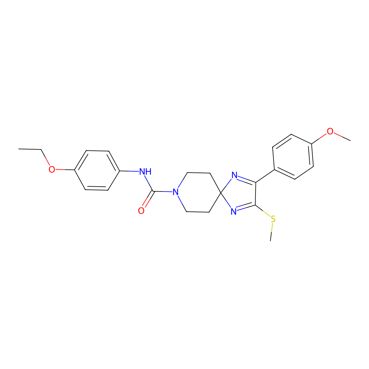 N-(4-ethoxyphenyl)-2-(4-methoxyphenyl)-3-(methylthio)-1,4,8-triazaspiro[4.5]deca-1,3-diene-8-carboxamide molecular structure, CAS 1358766-97-8