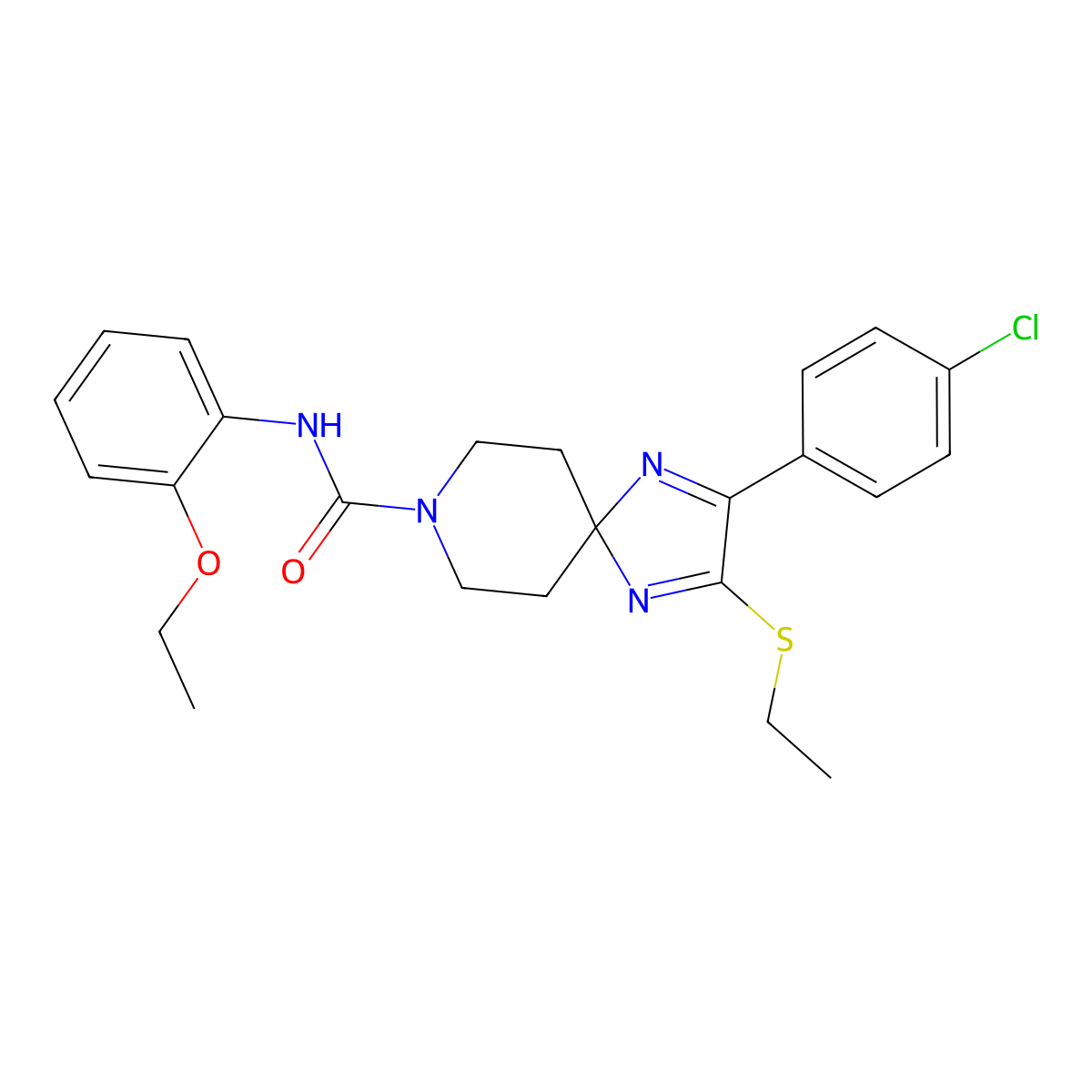 2-(4-chlorophenyl)-N-(2-ethoxyphenyl)-3-(ethylthio)-1,4,8-triazaspiro[4.5]deca-1,3-diene-8-carboxamide molecular structure, CAS 1358767-54-0