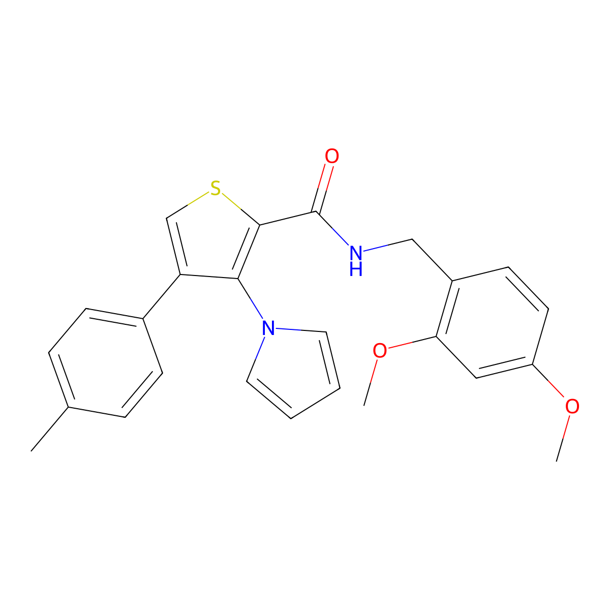 N-(2,4-dimethoxybenzyl)-4-(4-methylphenyl)-3-(1H-pyrrol-1-yl)thiophene-2-carboxamide molecular structure, CAS 1358768-27-0