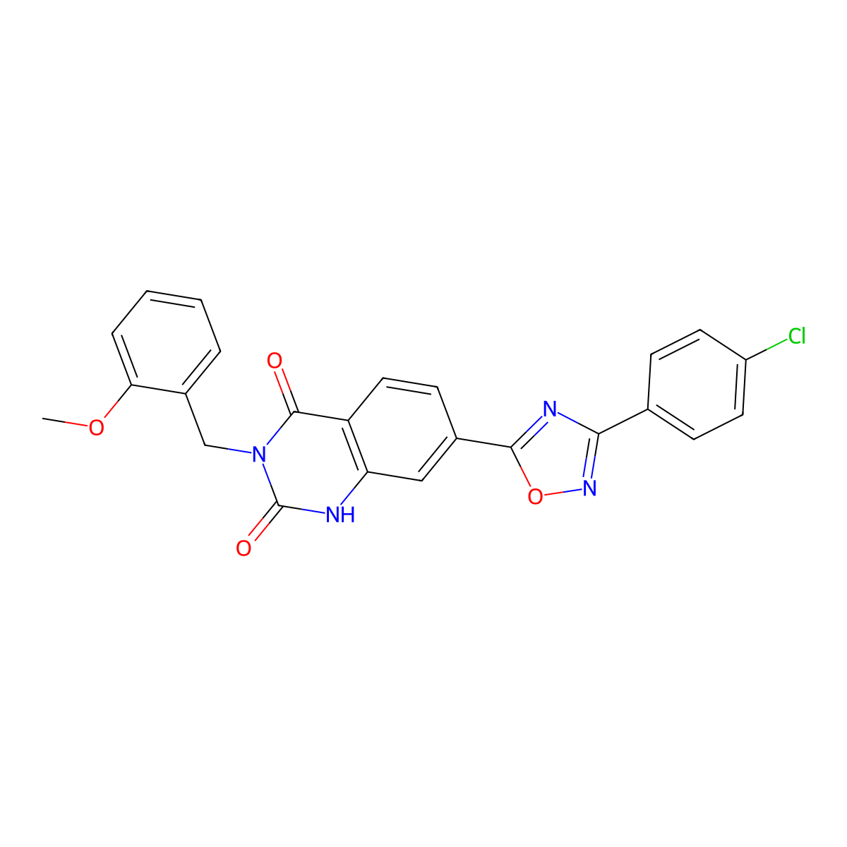 7-(3-(4-chlorophenyl)-1,2,4-oxadiazol-5-yl)-3-(2-methoxybenzyl)quinazoline-2,4(1H,3H)-dione molecular structure, CAS 1358768-97-4
