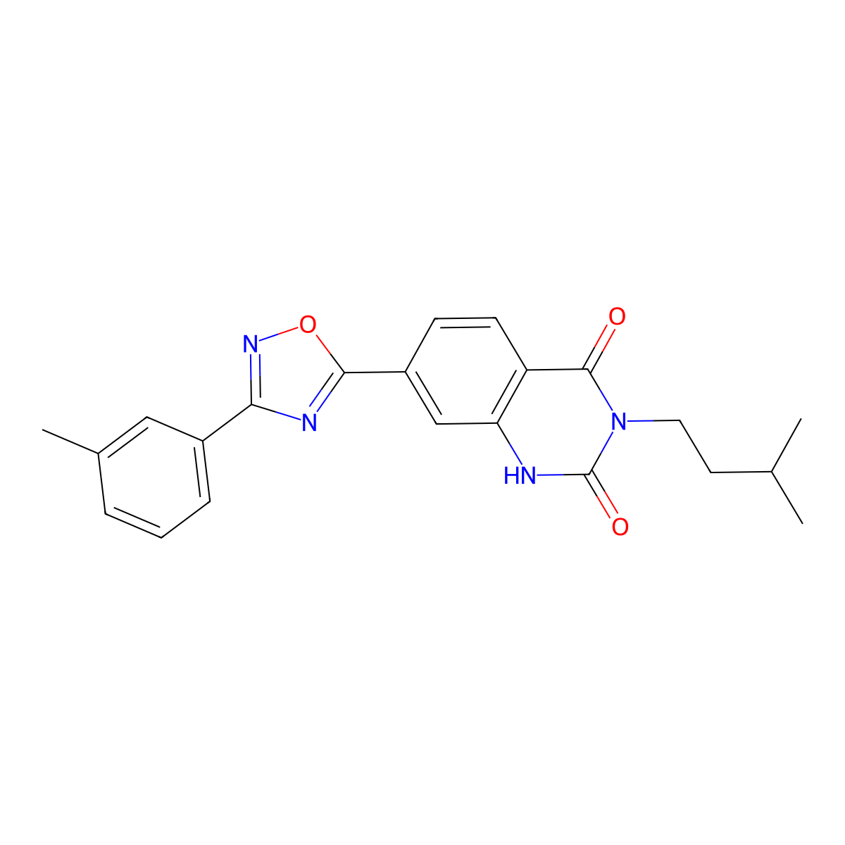 3-isopentyl-7-(3-(m-tolyl)-1,2,4-oxadiazol-5-yl)quinazoline-2,4(1H,3H)-dione molecular structure, CAS 1358772-41-4