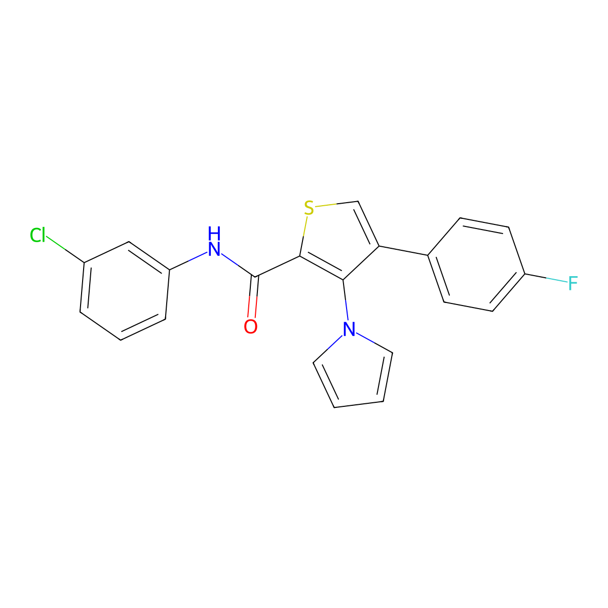 N-(3-chlorophenyl)-4-(4-fluorophenyl)-3-(1H-pyrrol-1-yl)thiophene-2-carboxamide molecular structure, CAS 1358773-67-7