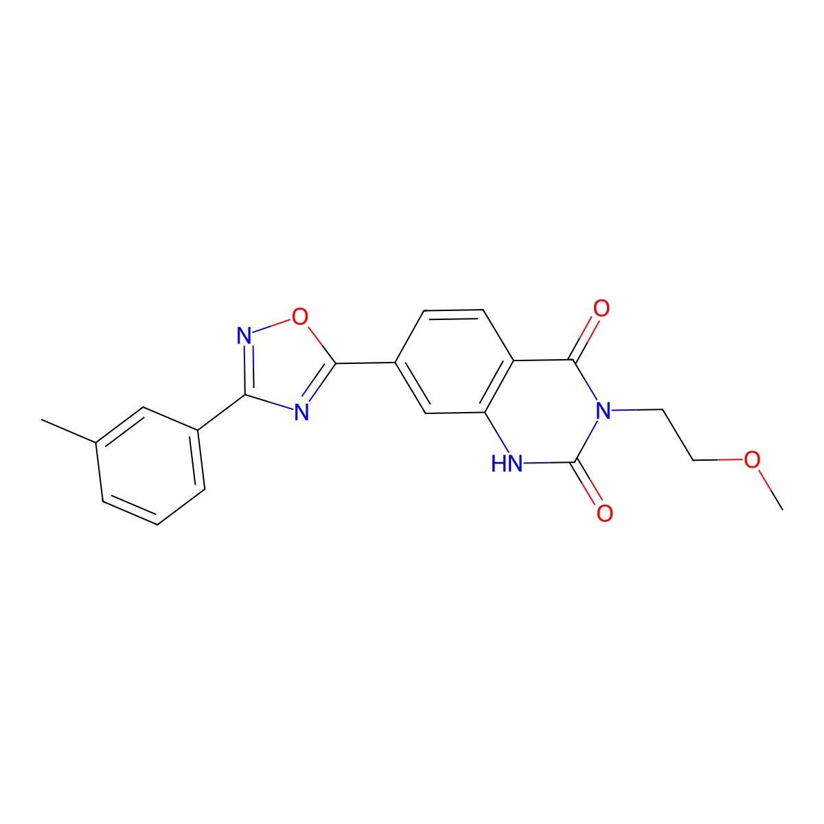 3-(2-methoxyethyl)-7-(3-(m-tolyl)-1,2,4-oxadiazol-5-yl)quinazoline-2,4(1H,3H)-dione molecular structure, CAS 1358777-15-7