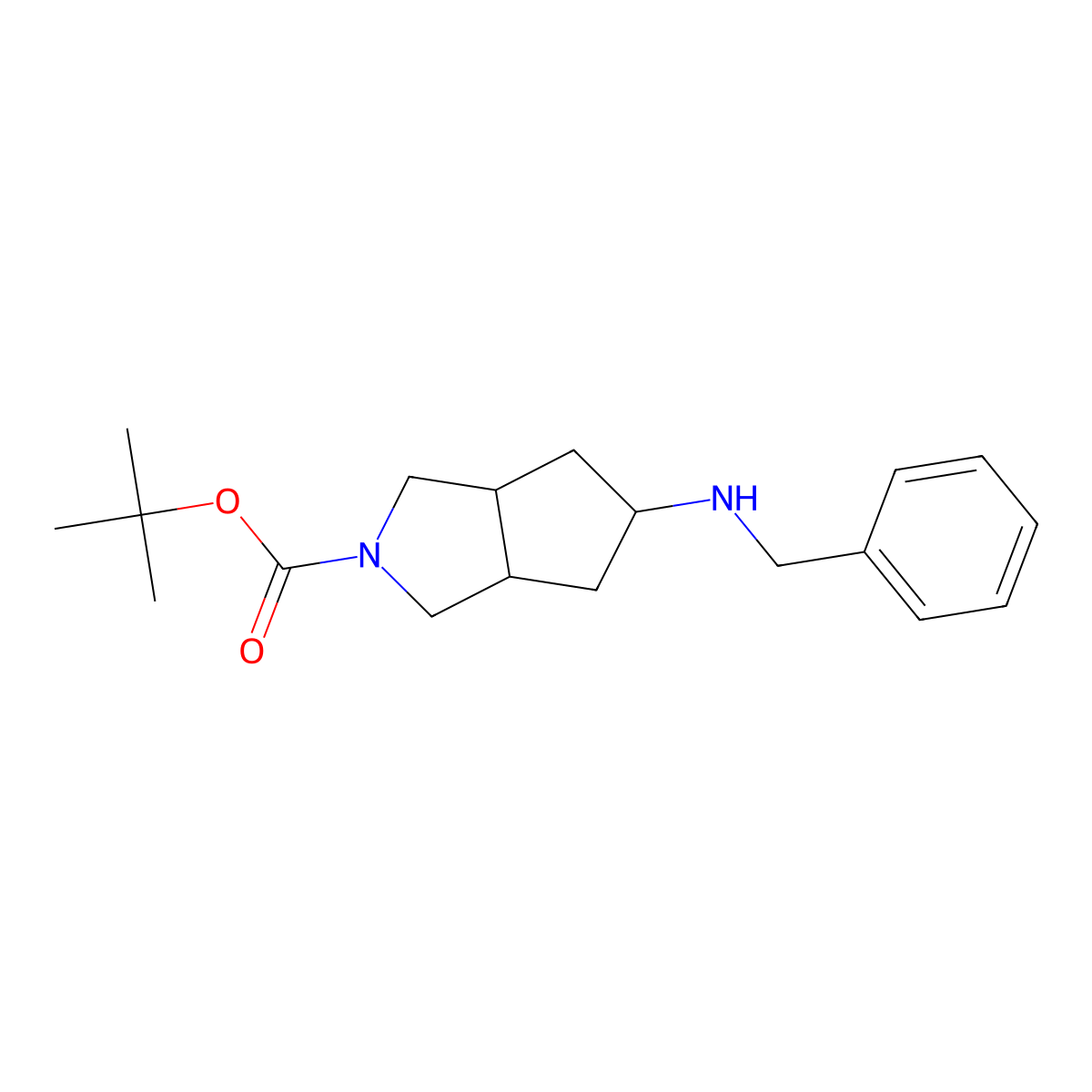 tert-butyl 5-(benzylamino)hexahydrocyclopenta[c]pyrrole-2(1H)-carboxylate molecular structure, CAS 1358782-38-3