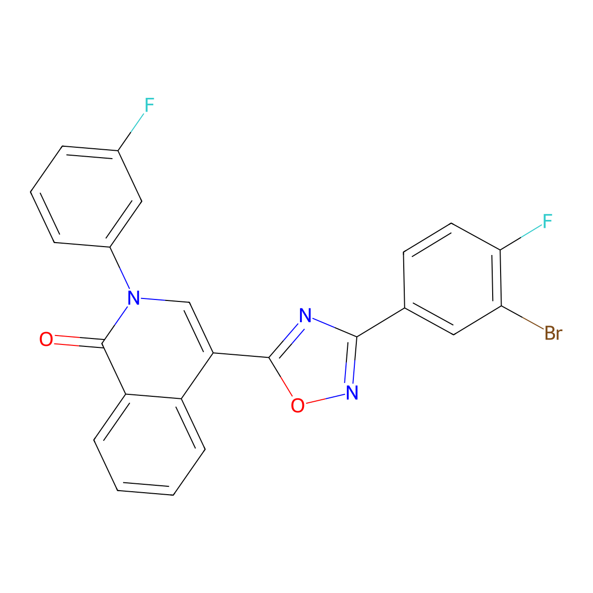 4-(3-(3-bromo-4-fluorophenyl)-1,2,4-oxadiazol-5-yl)-2-(3-fluorophenyl)isoquinolin-1(2H)-one molecular structure, CAS 1358790-14-3