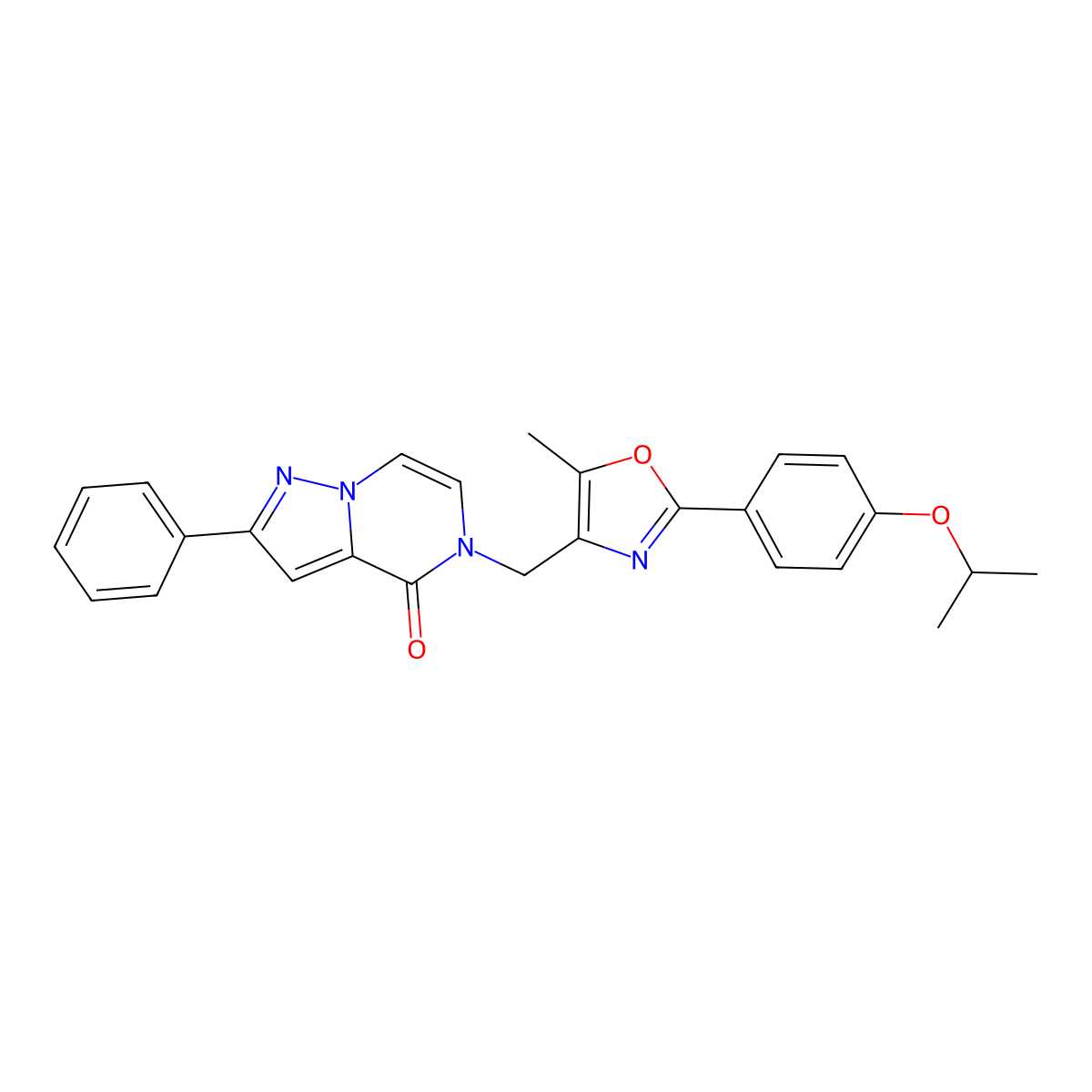5-((2-(4-isopropoxyphenyl)-5-methyloxazol-4-yl)methyl)-2-phenylpyrazolo[1,5-a]pyrazin-4(5H)-one molecular structure, CAS 1358793-83-5
