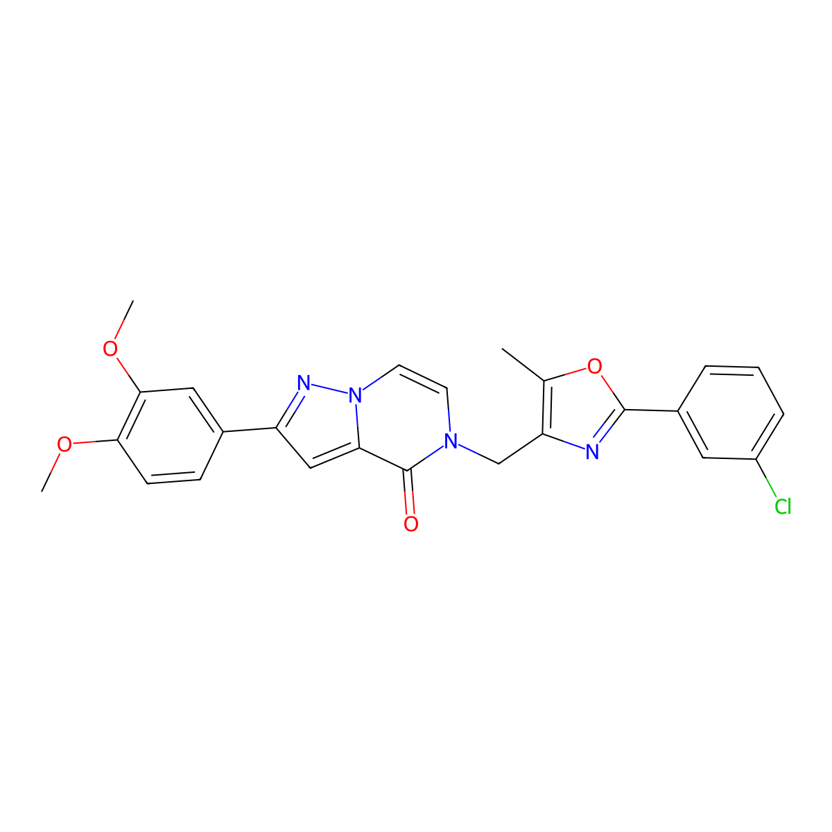 5-((2-(3-chlorophenyl)-5-methyloxazol-4-yl)methyl)-2-(3,4-dimethoxyphenyl)pyrazolo[1,5-a]pyrazin-4(5H)-one molecular structure, CAS 1358794-08-7