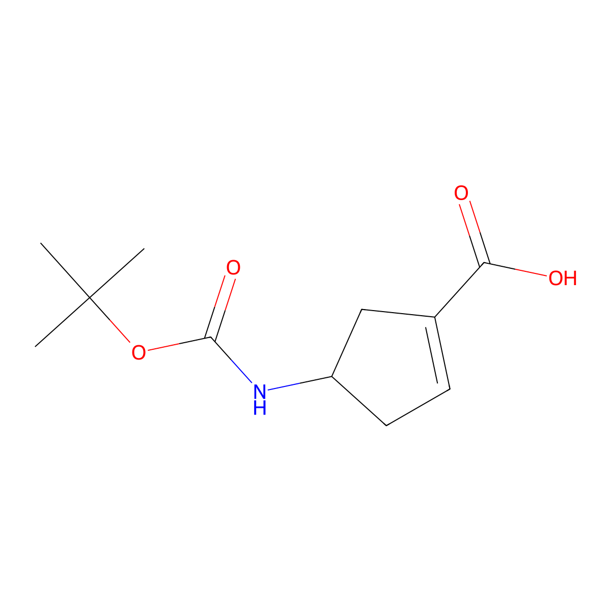 4-{[(Tert-butoxy)carbonyl]amino}cyclopent-1-ene-1-carboxylic acid molecular structure, CAS 1358799-04-8