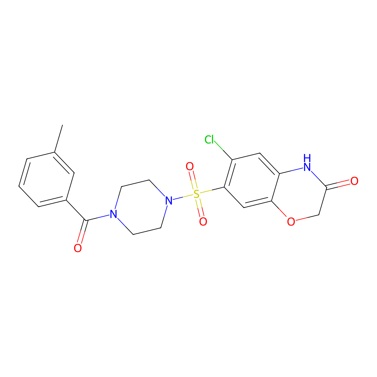 6-chloro-7-{[4-(3-methylbenzoyl)piperazin-1-yl]sulfonyl}-2H-1,4-benzoxazin-3(4H)-one molecular structure, CAS 1358799-05-9
