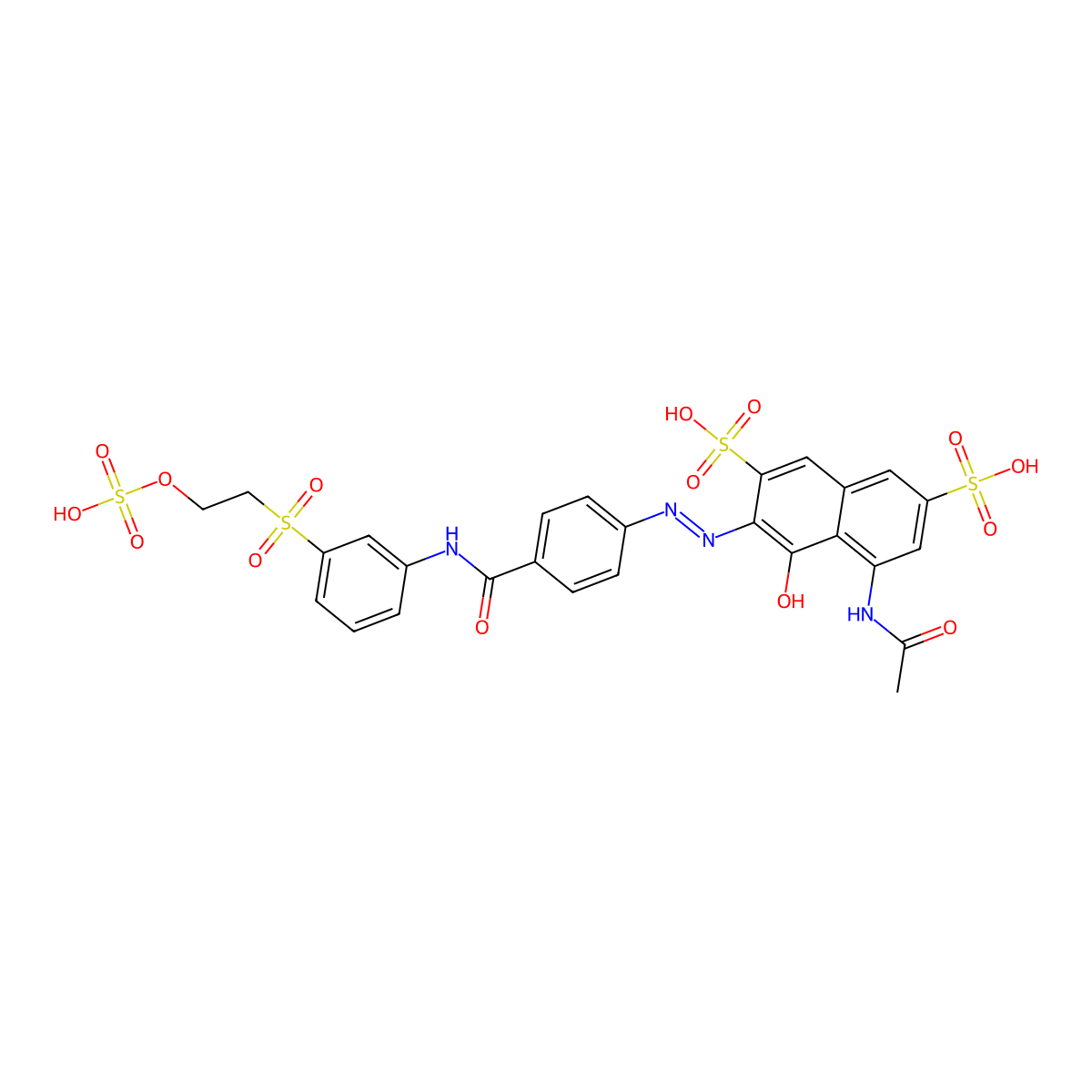 5-(Acetylamino)-4-hydroxy-3-(2-(4-(((3-((2-(sulfooxy)ethyl)sulfonyl)phenyl)amino)carbonyl)phenyl)diazenyl)-2,7-naphthalenedisulfonic acid molecular structure, CAS 13588-33-5
