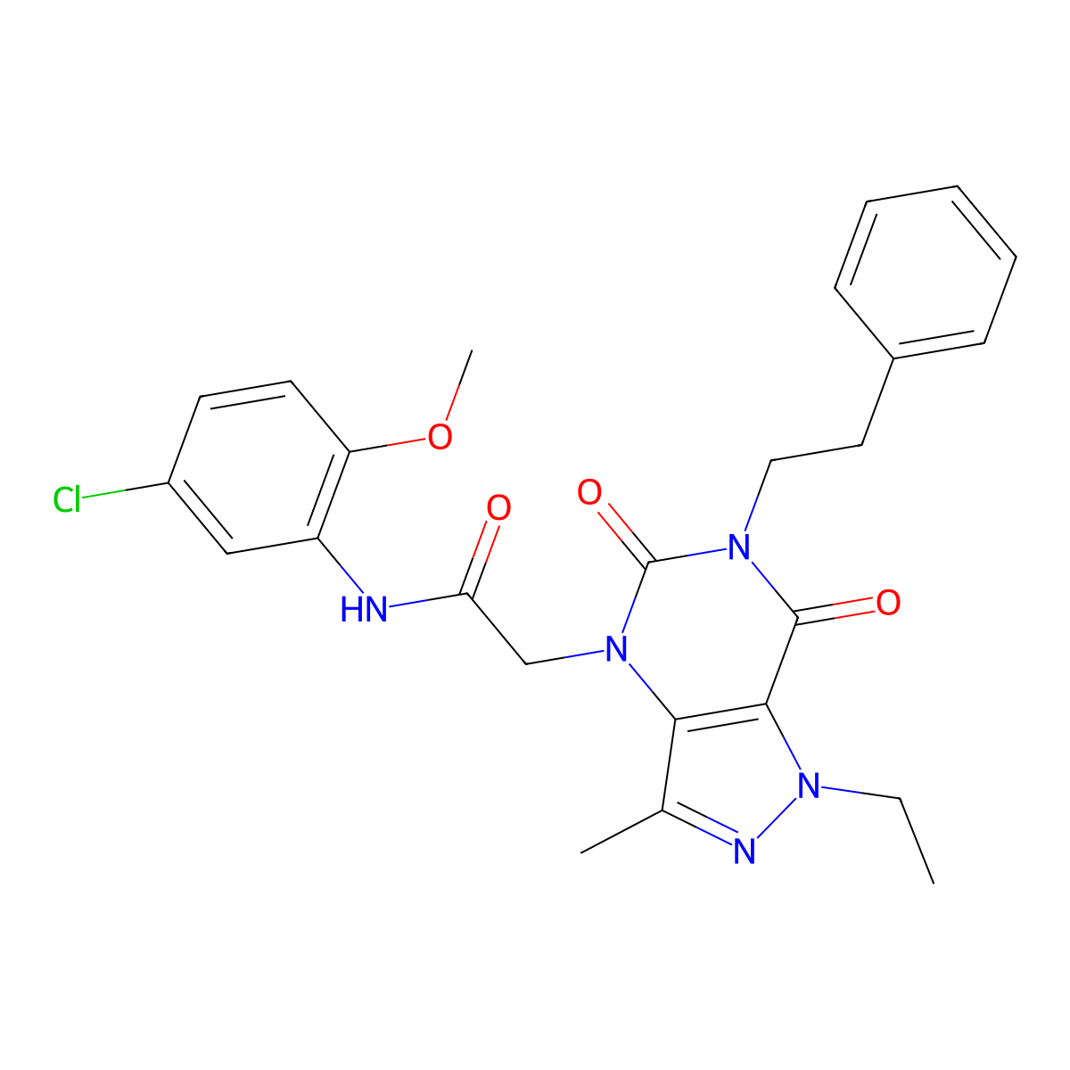 N-(5-chloro-2-methoxyphenyl)-2-(1-ethyl-3-methyl-5,7-dioxo-6-phenethyl-6,7-dihydro-1H-pyrazolo[4,3-d]pyrimidin-4(5H)-yl)acetamide molecular structure, CAS 1358801-35-0