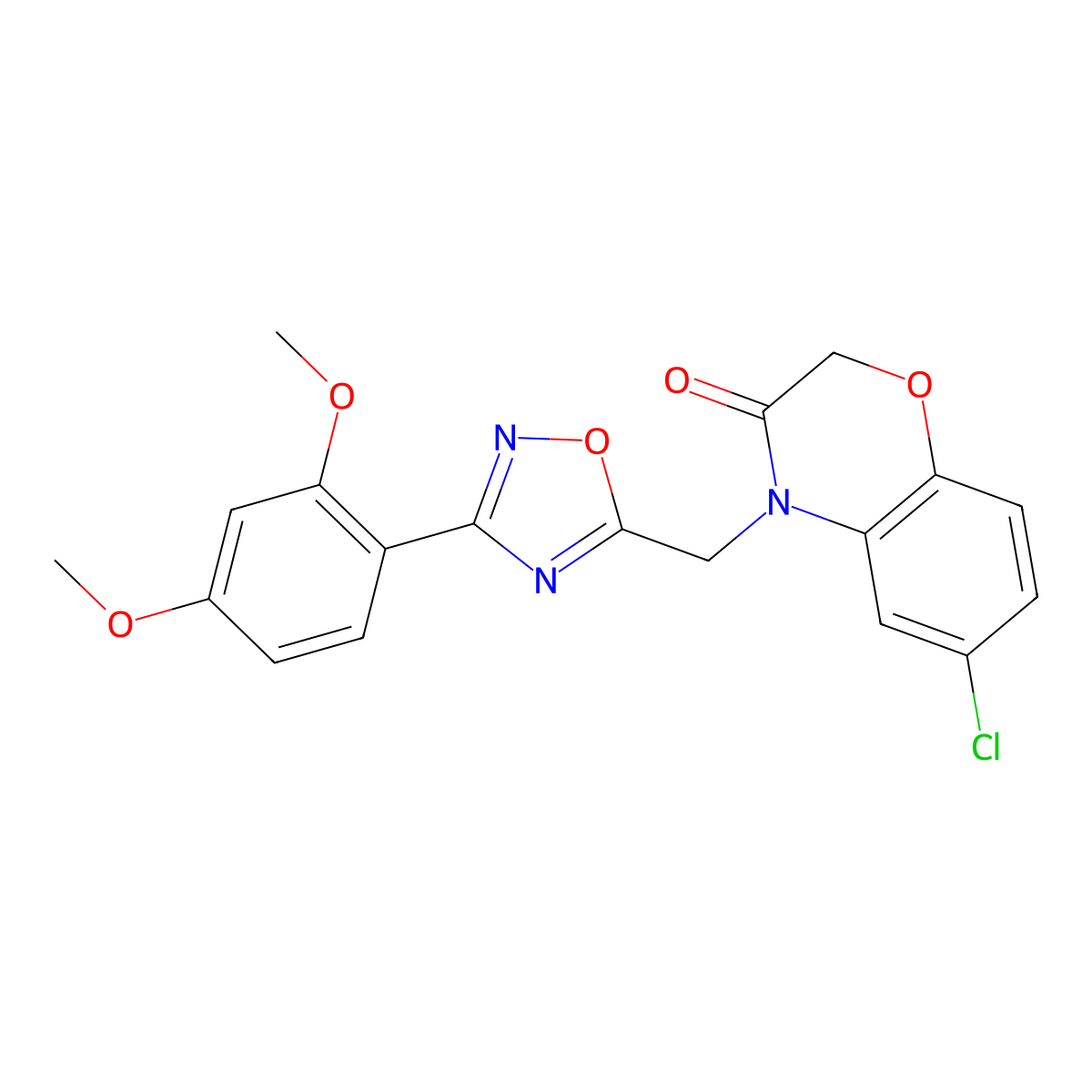 6-chloro-4-((3-(2,4-dimethoxyphenyl)-1,2,4-oxadiazol-5-yl)methyl)-2H-benzo[b][1,4]oxazin-3(4H)-one molecular structure, CAS 1358808-71-5