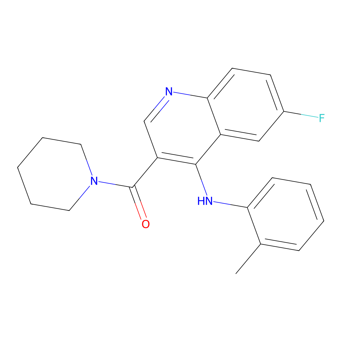 (6-Fluoro-4-(o-tolylamino)quinolin-3-yl)(piperidin-1-yl)methanone molecular structure, CAS 1358814-06-8
