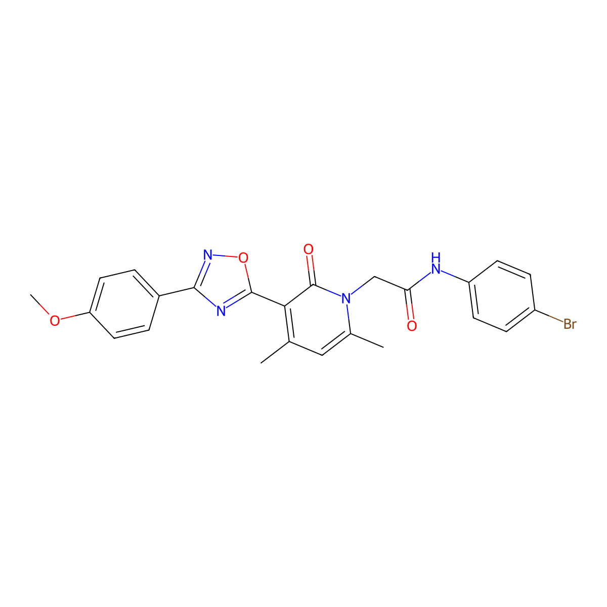 N-(4-bromophenyl)-2-(3-(3-(4-methoxyphenyl)-1,2,4-oxadiazol-5-yl)-4,6-dimethyl-2-oxopyridin-1(2H)-yl)acetamide molecular structure, CAS 1358819-63-2