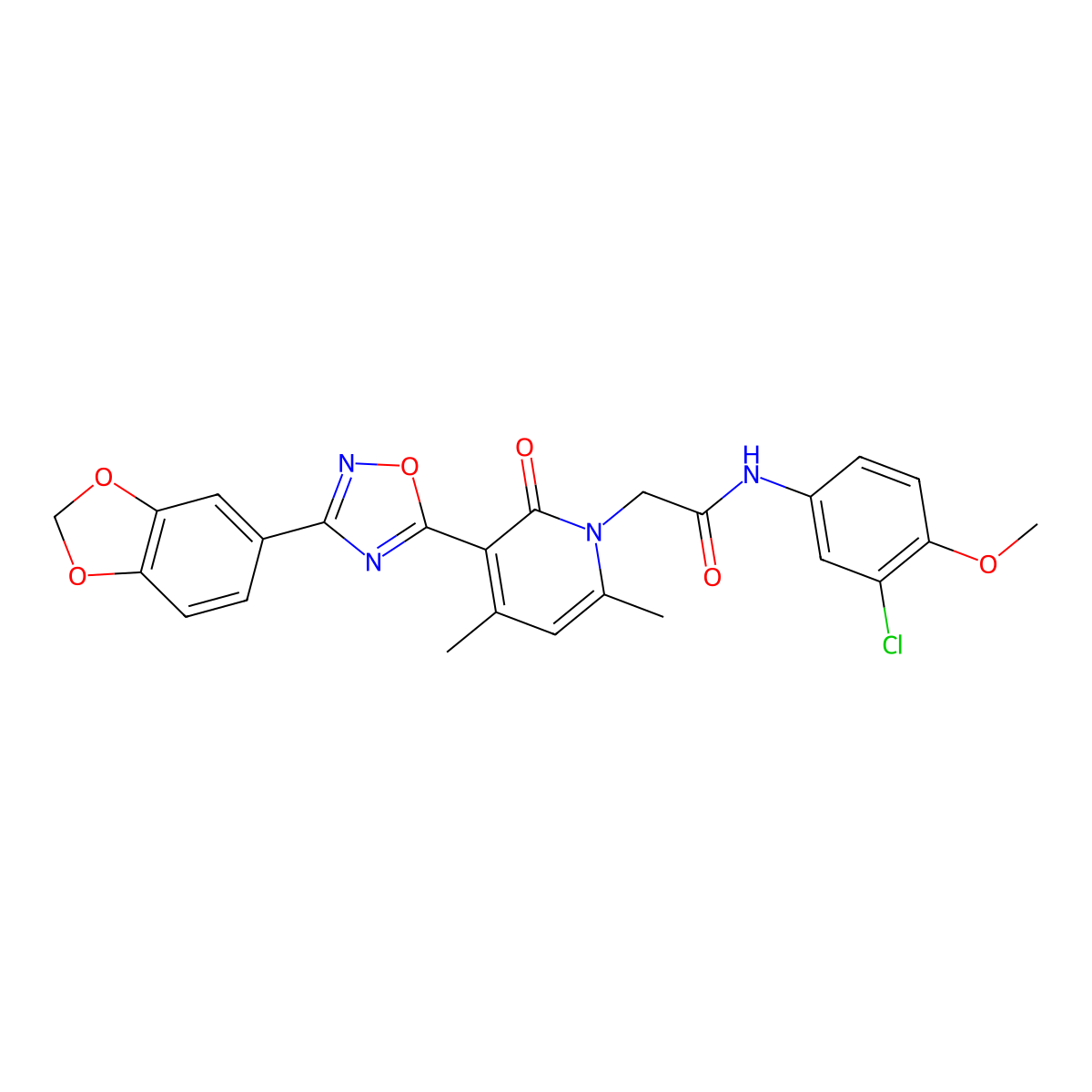 2-(3-(3-(benzo[d][1,3]dioxol-5-yl)-1,2,4-oxadiazol-5-yl)-4,6-dimethyl-2-oxopyridin-1(2H)-yl)-N-(3-chloro-4-methoxyphenyl)acetamide molecular structure, CAS 1358819-82-5