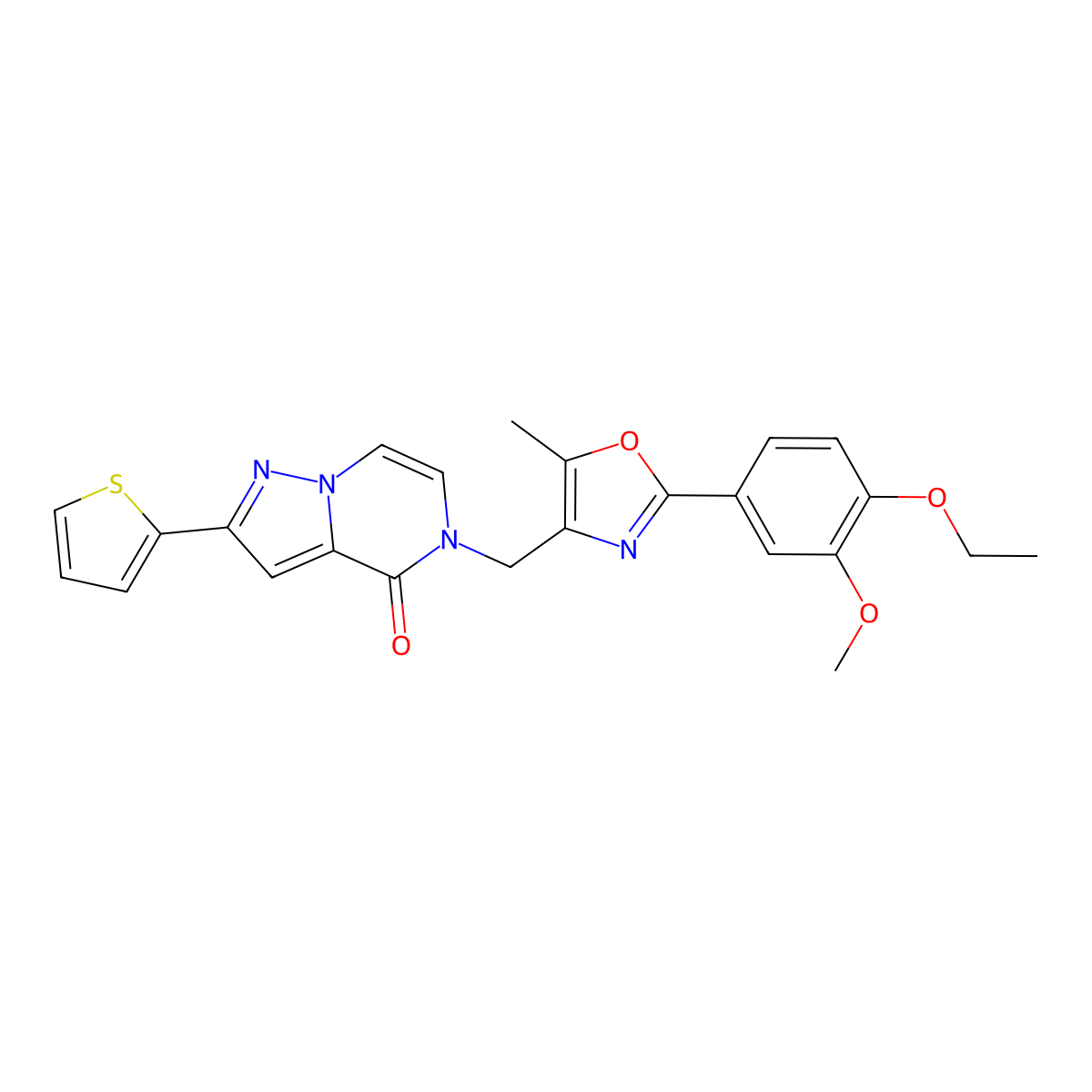 5-((2-(4-ethoxy-3-methoxyphenyl)-5-methyloxazol-4-yl)methyl)-2-(thiophen-2-yl)pyrazolo[1,5-a]pyrazin-4(5H)-one molecular structure, CAS 1358820-23-1
