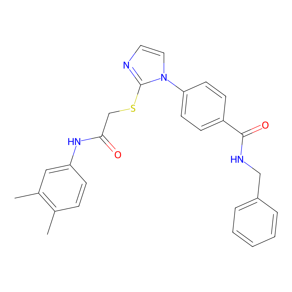 N-benzyl-4-[2-({[(3,4-dimethylphenyl)carbamoyl]methyl}sulfanyl)-1H-imidazol-1-yl]benzamide molecular structure, CAS 1358823-38-7