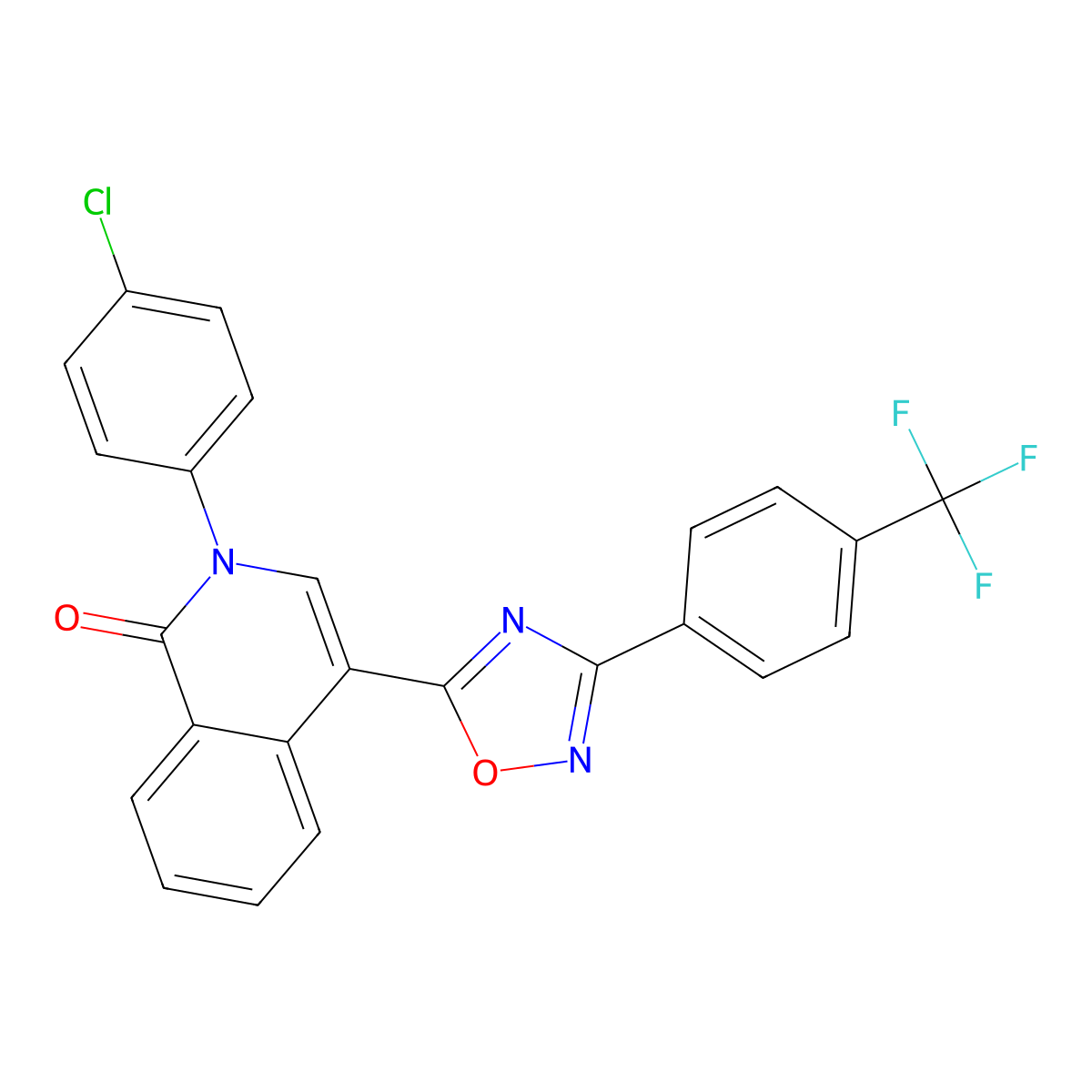 2-(4-chlorophenyl)-4-(3-(4-(trifluoromethyl)phenyl)-1,2,4-oxadiazol-5-yl)isoquinolin-1(2H)-one molecular structure, CAS 1358824-46-0