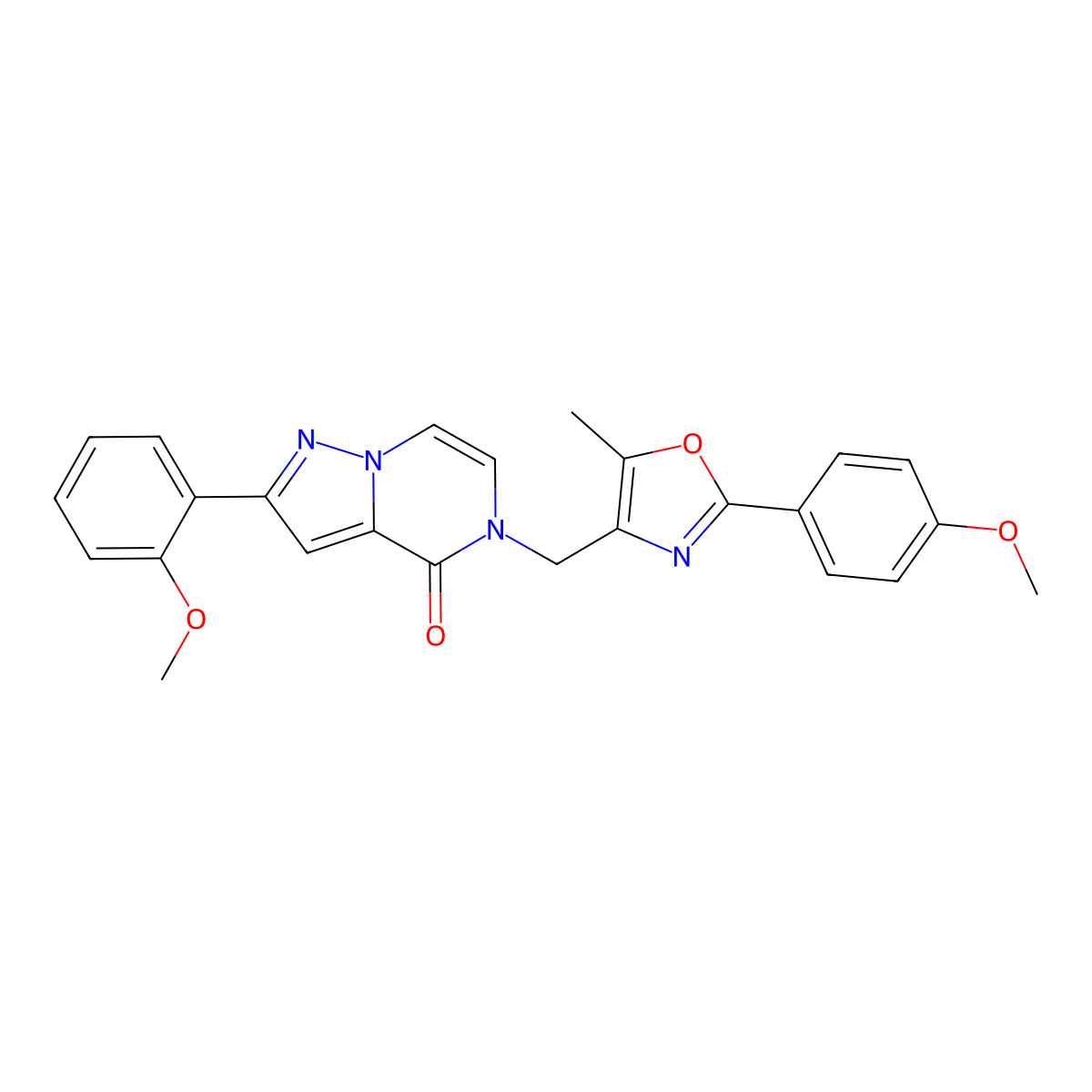 2-(2-methoxyphenyl)-5-((2-(4-methoxyphenyl)-5-methyloxazol-4-yl)methyl)pyrazolo[1,5-a]pyrazin-4(5H)-one molecular structure, CAS 1358829-96-5