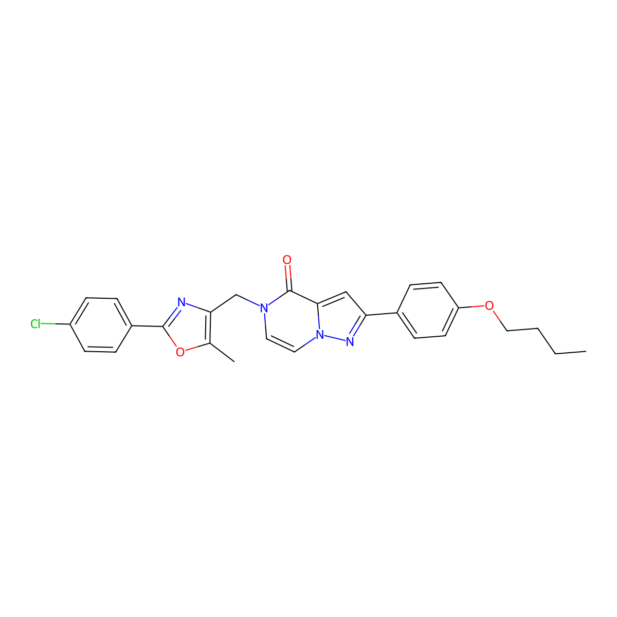2-(4-butoxyphenyl)-5-((2-(4-chlorophenyl)-5-methyloxazol-4-yl)methyl)pyrazolo[1,5-a]pyrazin-4(5H)-one molecular structure, CAS 1358830-04-2