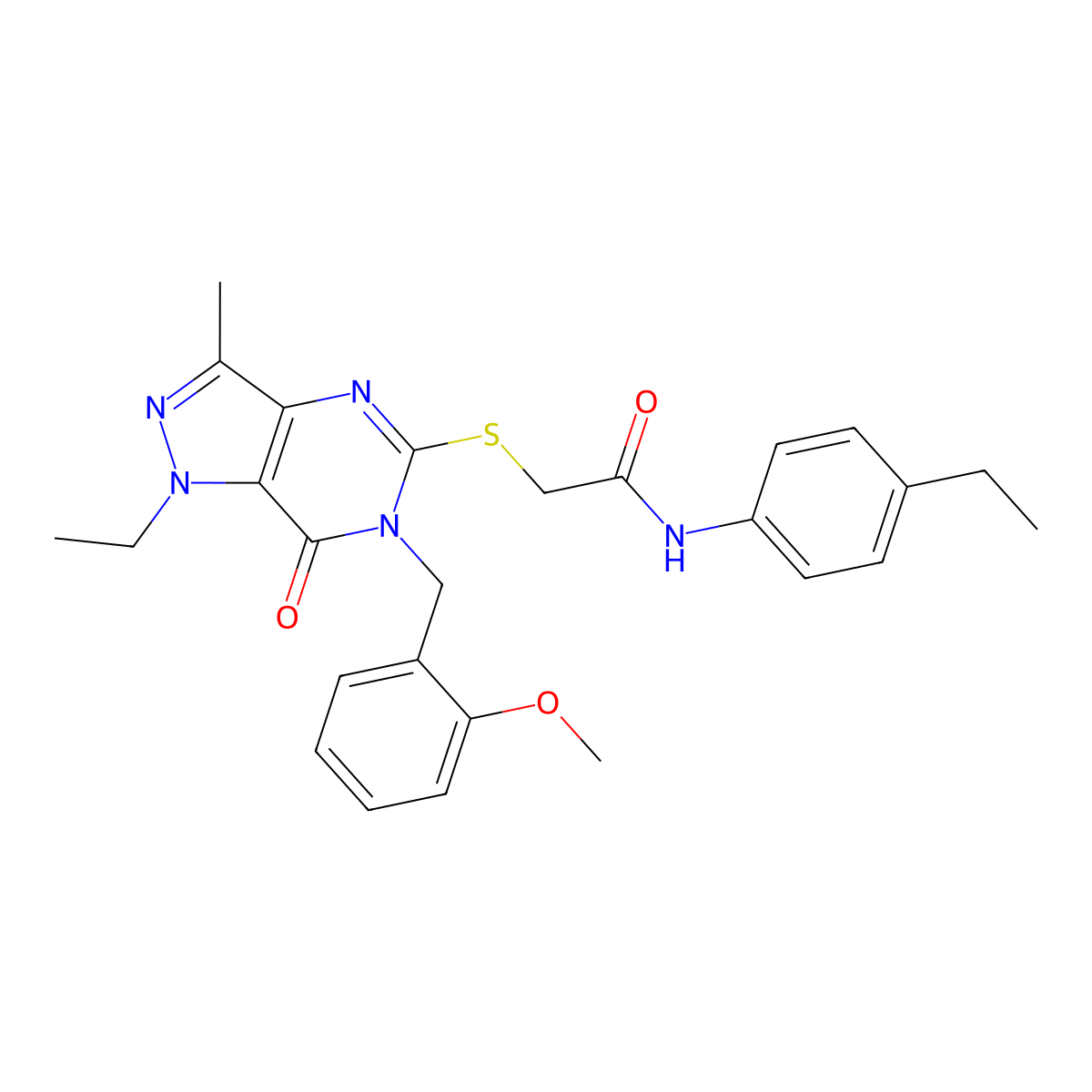 2-((1-ethyl-6-(2-methoxybenzyl)-3-methyl-7-oxo-6,7-dihydro-1H-pyrazolo[4,3-d]pyrimidin-5-yl)thio)-N-(4-ethylphenyl)acetamide molecular structure, CAS 1358830-26-8