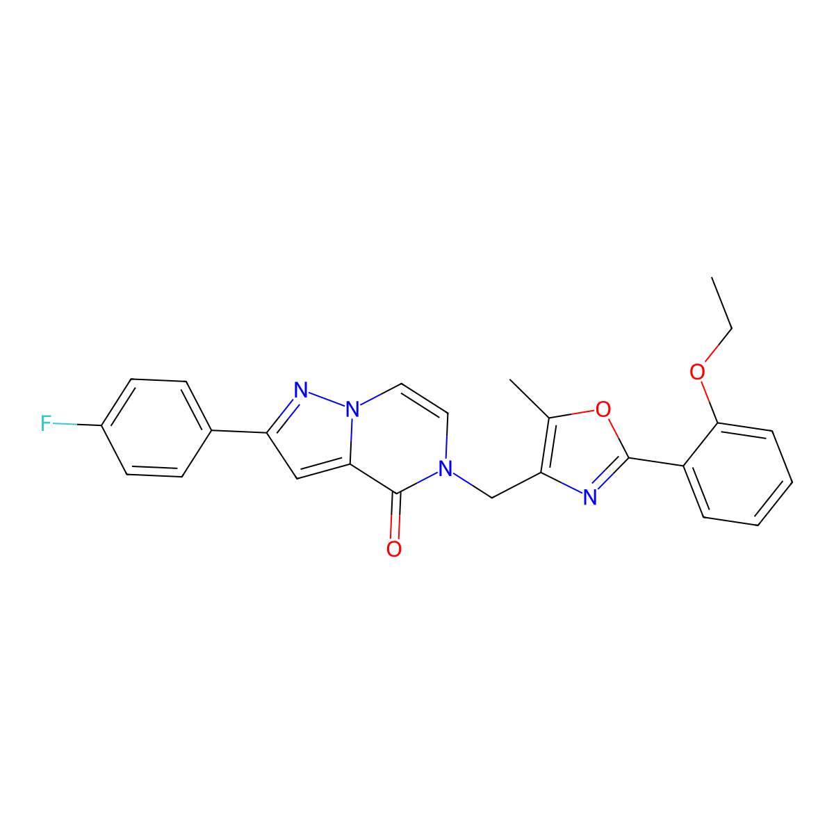 5-((2-(2-ethoxyphenyl)-5-methyloxazol-4-yl)methyl)-2-(4-fluorophenyl)pyrazolo[1,5-a]pyrazin-4(5H)-one molecular structure, CAS 1358830-55-3
