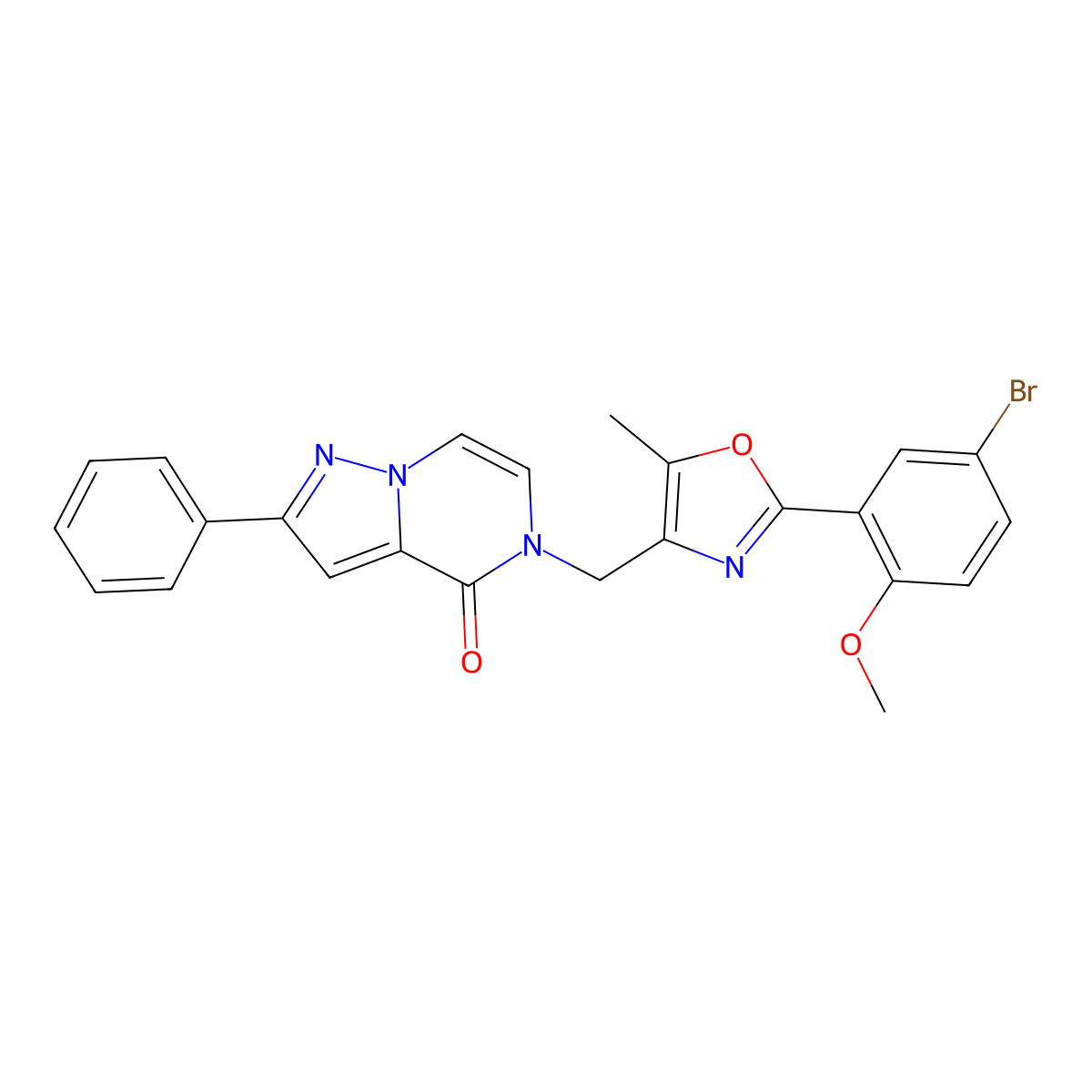 5-((2-(5-bromo-2-methoxyphenyl)-5-methyloxazol-4-yl)methyl)-2-phenylpyrazolo[1,5-a]pyrazin-4(5H)-one molecular structure, CAS 1358831-13-6