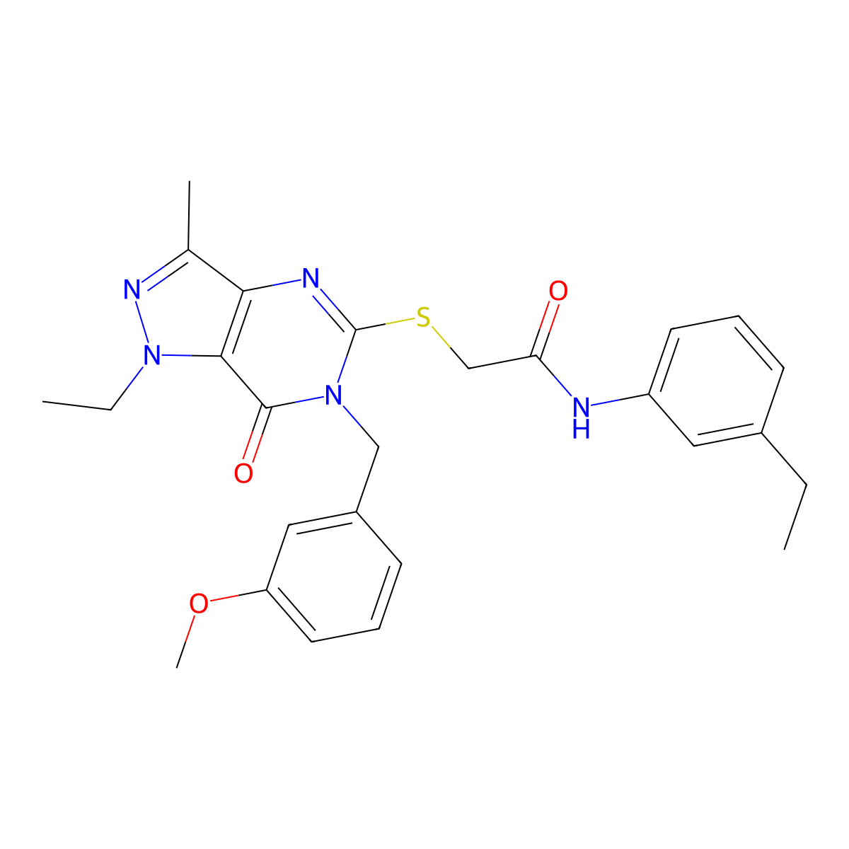 2-({1-ethyl-6-[(3-methoxyphenyl)methyl]-3-methyl-7-oxo-1H,6H,7H-pyrazolo[4,3-d]pyrimidin-5-yl}sulfanyl)-N-(3-ethylphenyl)acetamide molecular structure, CAS 1358831-37-4