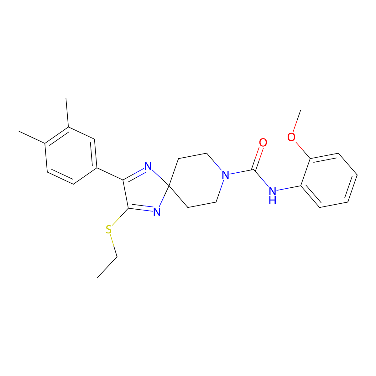 2-(3,4-dimethylphenyl)-3-(ethylthio)-N-(2-methoxyphenyl)-1,4,8-triazaspiro[4.5]deca-1,3-diene-8-carboxamide molecular structure, CAS 1358832-73-1