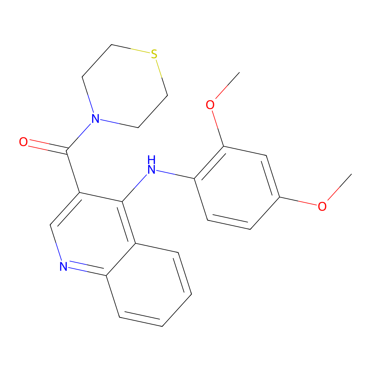(4-((2,4-Dimethoxyphenyl)amino)quinolin-3-yl)(thiomorpholino)methanone molecular structure, CAS 1358886-18-6
