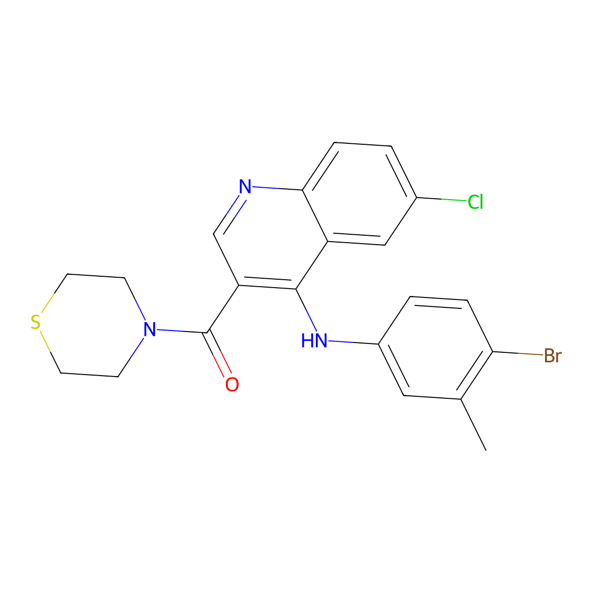 (4-((4-Bromo-3-methylphenyl)amino)-6-chloroquinolin-3-yl)(thiomorpholino)methanone molecular structure, CAS 1358886-56-2
