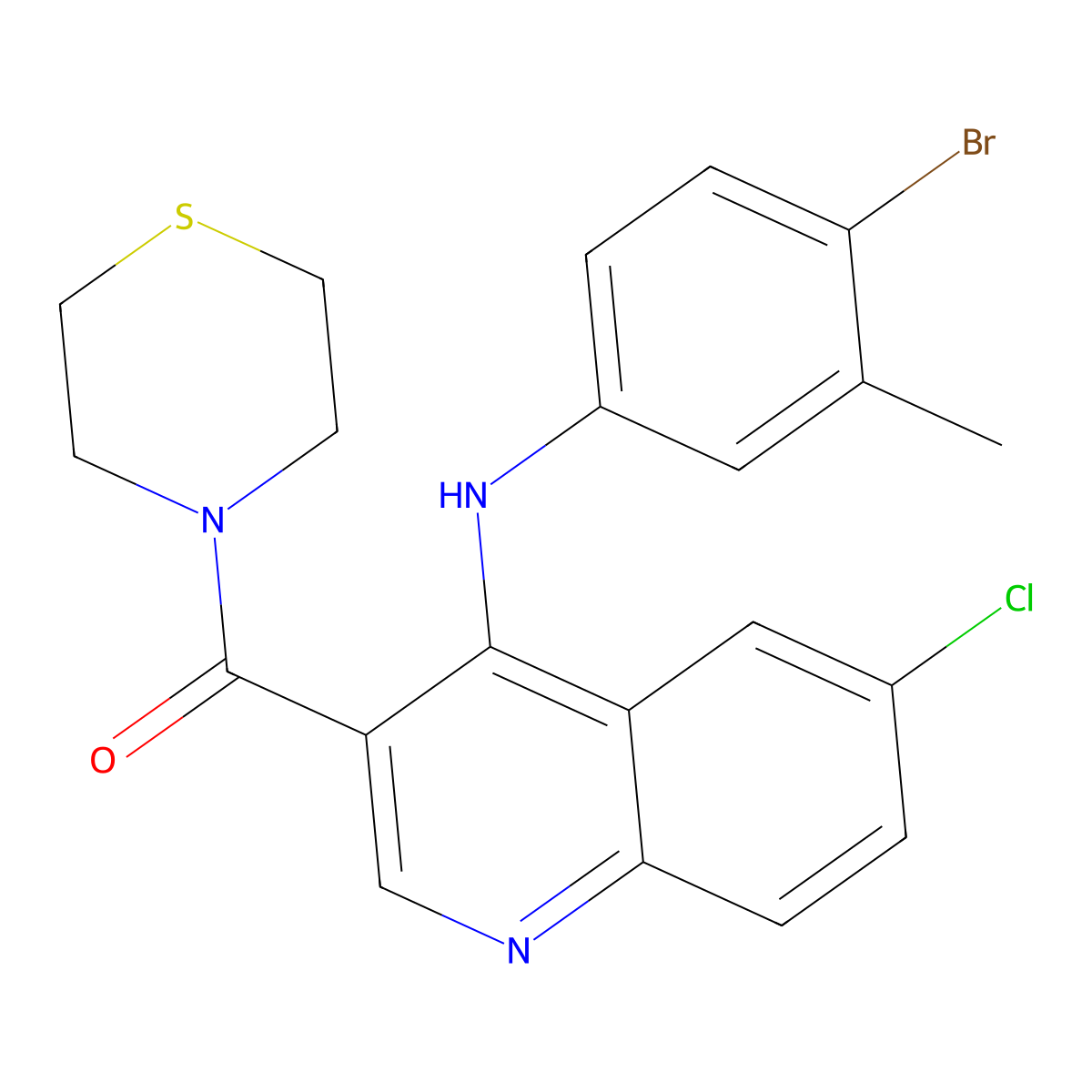 (4-((4-Bromo-3-methylphenyl)amino)-6-chloroquinolin-3-yl)(thiomorpholino)methanone molecular structure, CAS 1358886-56-2