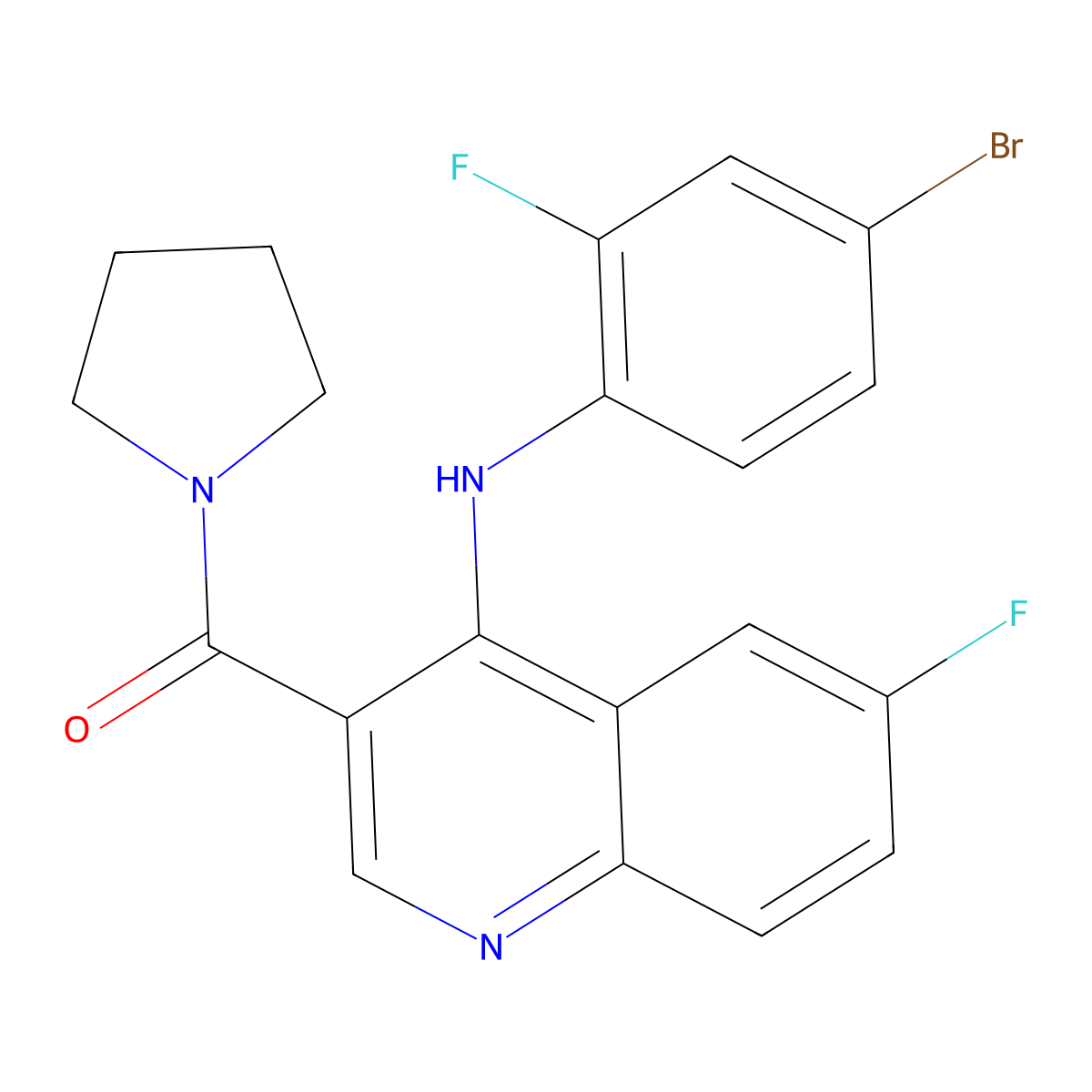 (4-((4-Bromo-2-fluorophenyl)amino)-6-fluoroquinolin-3-yl)(pyrrolidin-1-yl)methanone molecular structure, CAS 1358886-73-3