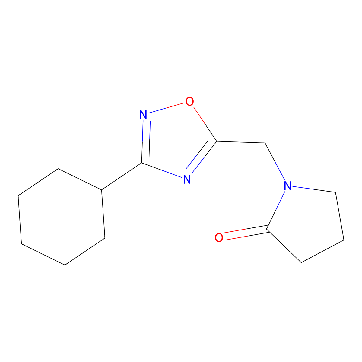 1-[(3-Cyclohexyl-1,2,4-oxadiazol-5-yl)methyl]pyrrolidin-2-one molecular structure, CAS 1358889-39-0