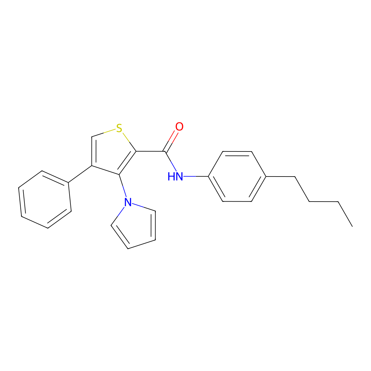 N-(4-butylphenyl)-4-phenyl-3-(1H-pyrrol-1-yl)thiophene-2-carboxamide molecular structure, CAS 1358893-79-4