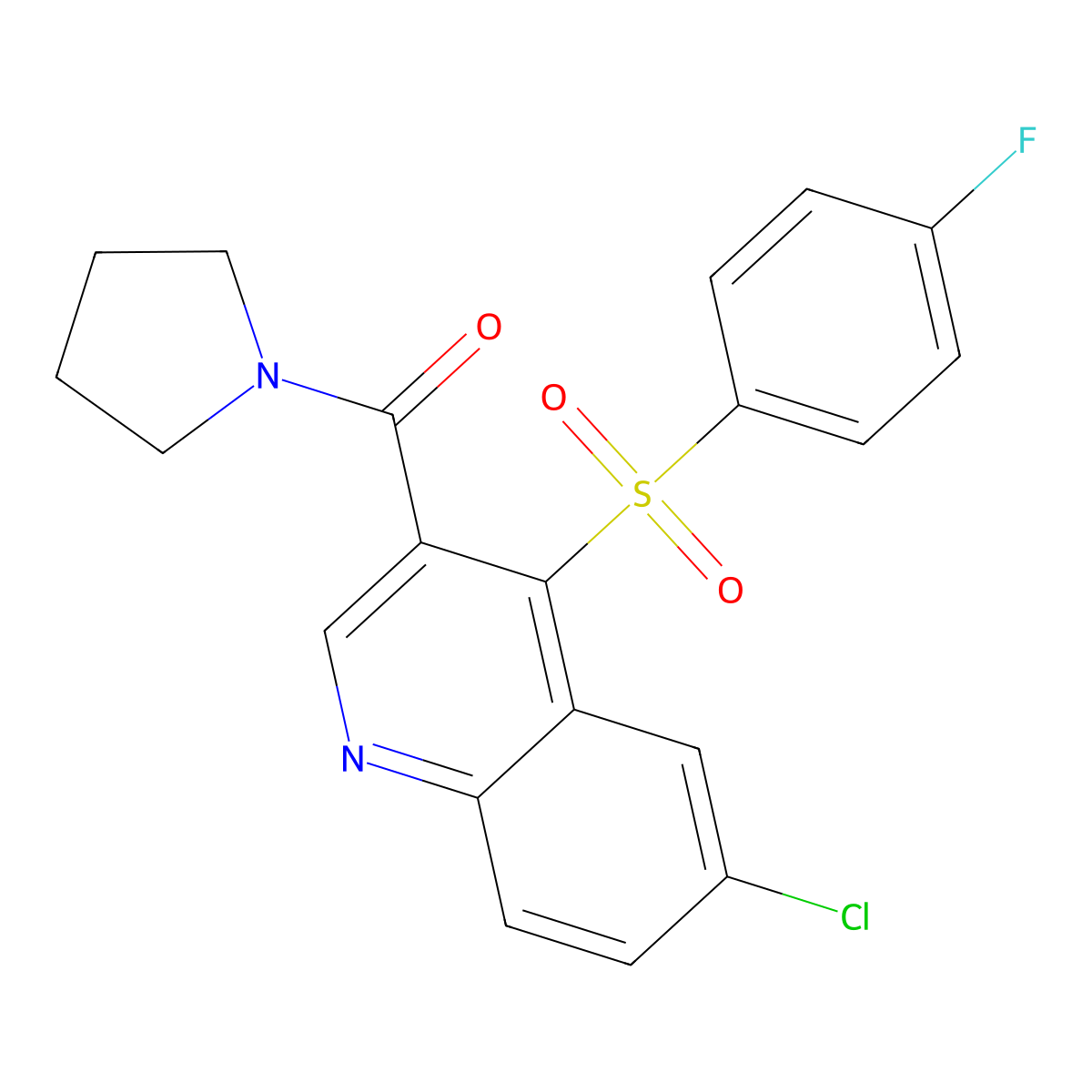 6-Chloro-4-(4-fluorobenzenesulfonyl)-3-(pyrrolidine-1-carbonyl)quinoline molecular structure, CAS 1358903-06-6