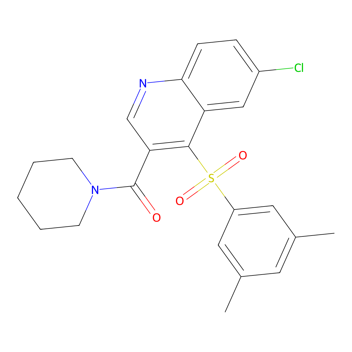{6-Chloro-4-[(3,5-dimethylphenyl)sulfonyl]-3-quinolyl}(piperidino)methanone molecular structure, CAS 1358903-25-9