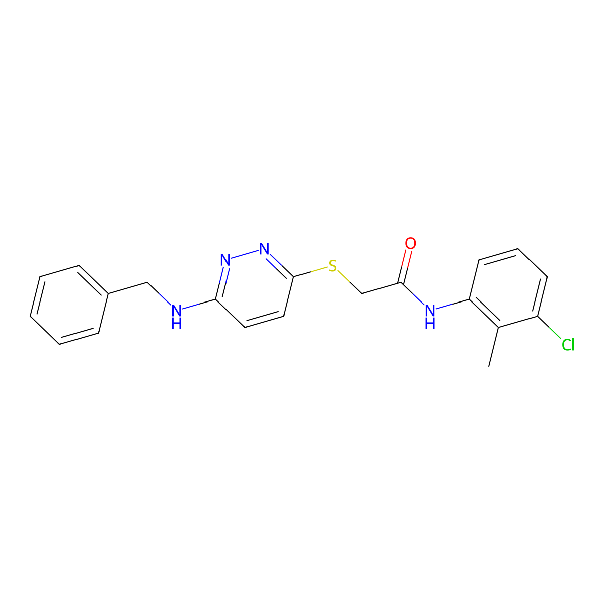 2-((6-(benzylamino)pyridazin-3-yl)thio)-N-(3-chloro-2-methylphenyl)acetamide molecular structure, CAS 1358909-08-6
