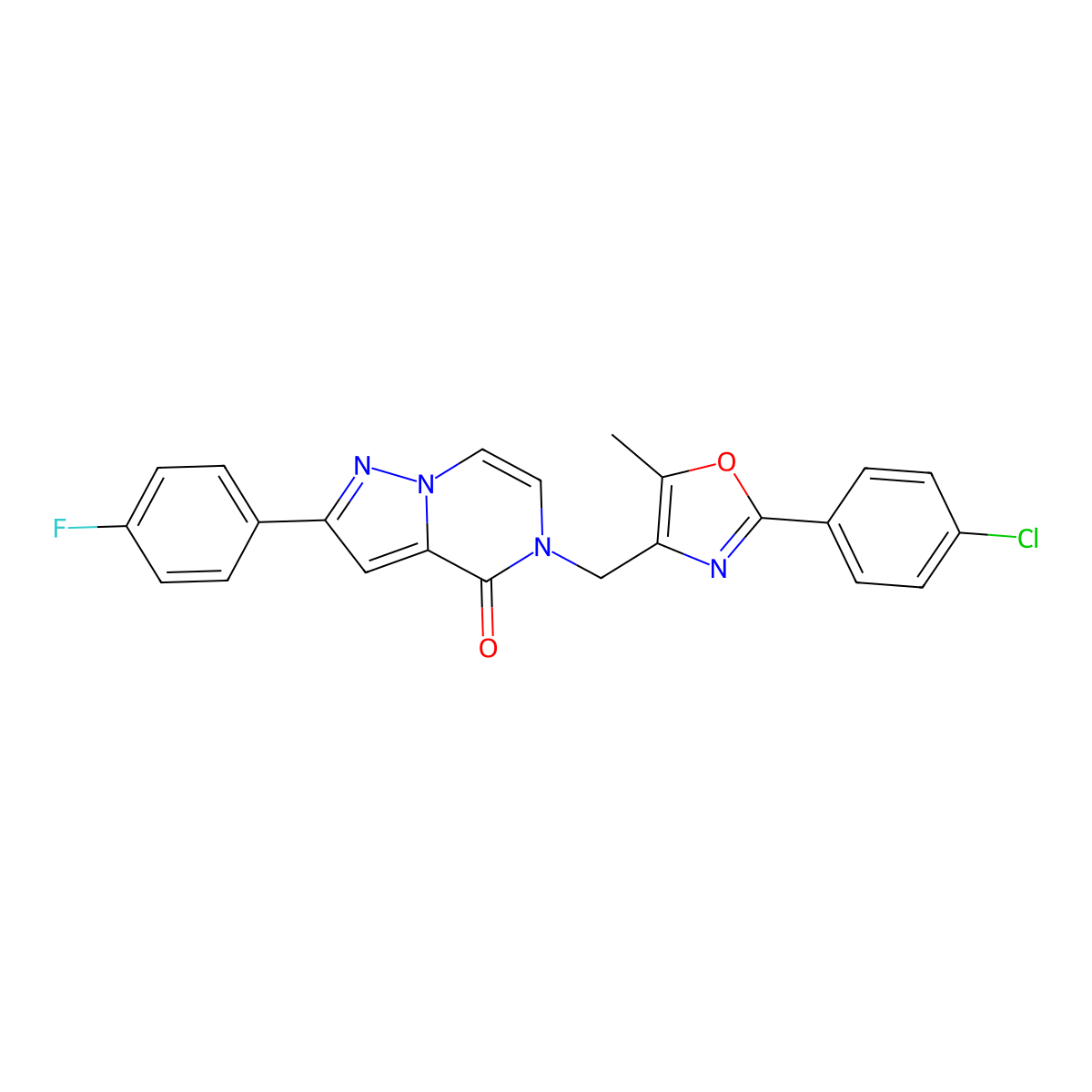 5-((2-(4-chlorophenyl)-5-methyloxazol-4-yl)methyl)-2-(4-fluorophenyl)pyrazolo[1,5-a]pyrazin-4(5H)-one molecular structure, CAS 1358921-65-9