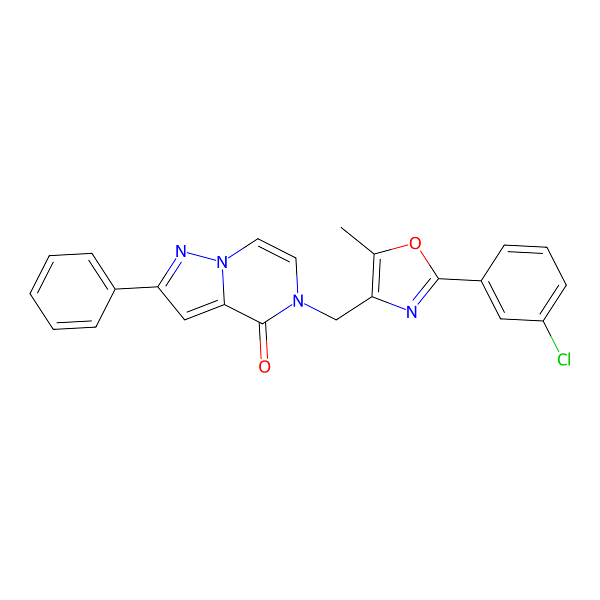 5-((2-(3-chlorophenyl)-5-methyloxazol-4-yl)methyl)-2-phenylpyrazolo[1,5-a]pyrazin-4(5H)-one molecular structure, CAS 1358922-04-9