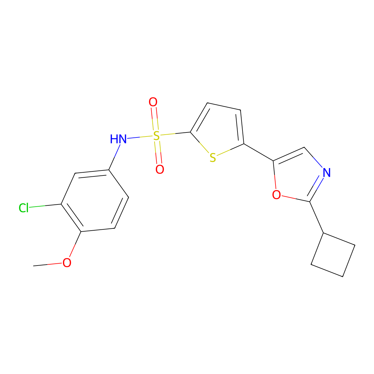 N-(3-chloro-4-methoxyphenyl)-5-(2-cyclobutyl-1,3-oxazol-5-yl)thiophene-2-sulfonamide molecular structure, CAS 1358928-23-0