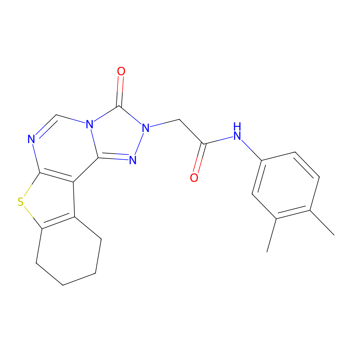 N-(3,4-dimethylphenyl)-2-{5-oxo-10-thia-3,4,6,8-tetraazatetracyclo[7.7.0.0^{2,6}.0^{11,16}]hexadeca-1(9),2,7,11(16)-tetraen-4-yl}acetamide molecular structure, CAS 1358934-22-1