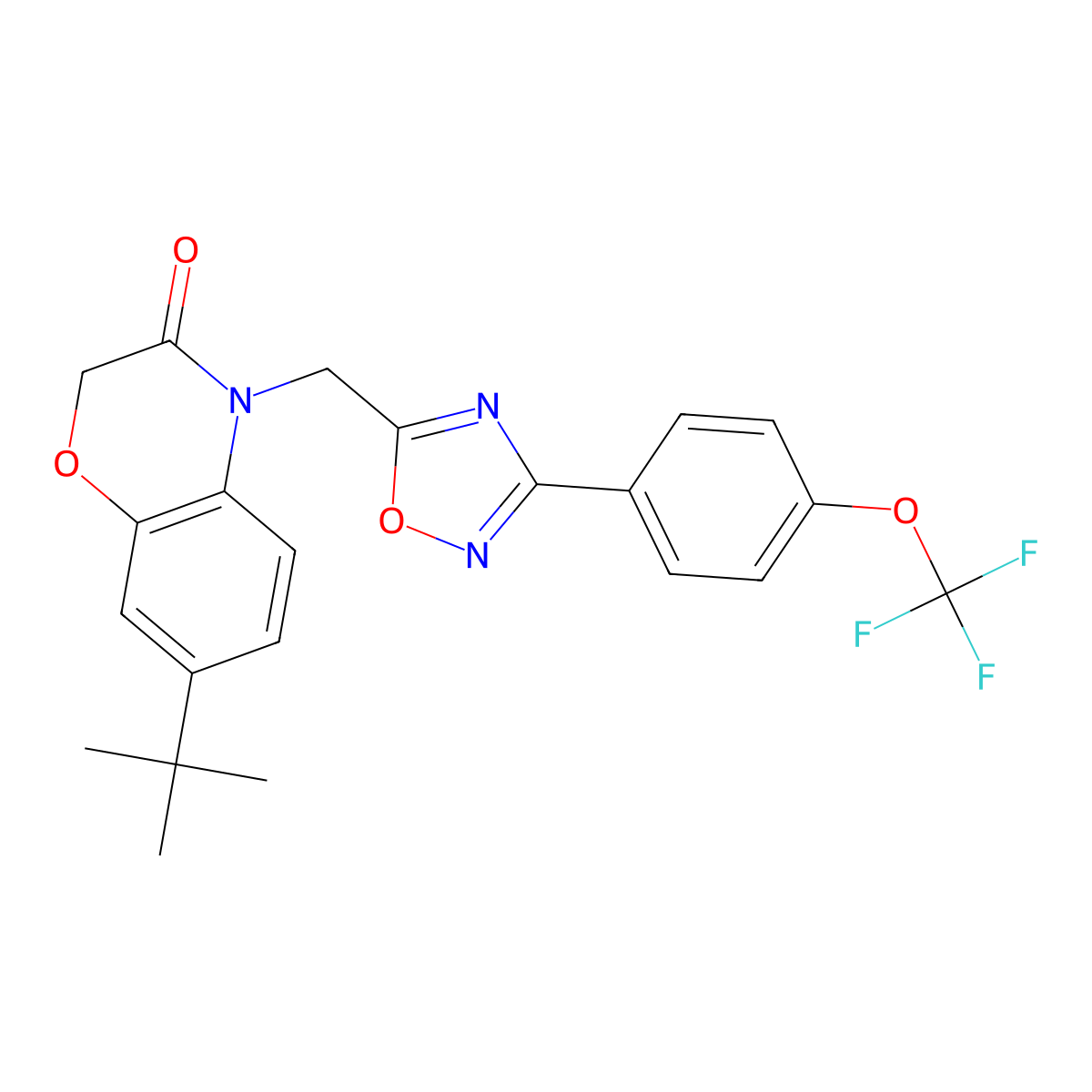 7-tert-butyl-4-({3-[4-(trifluoromethoxy)phenyl]-1,2,4-oxadiazol-5-yl}methyl)-3,4-dihydro-2H-1,4-benzoxazin-3-one molecular structure, CAS 1358941-45-3