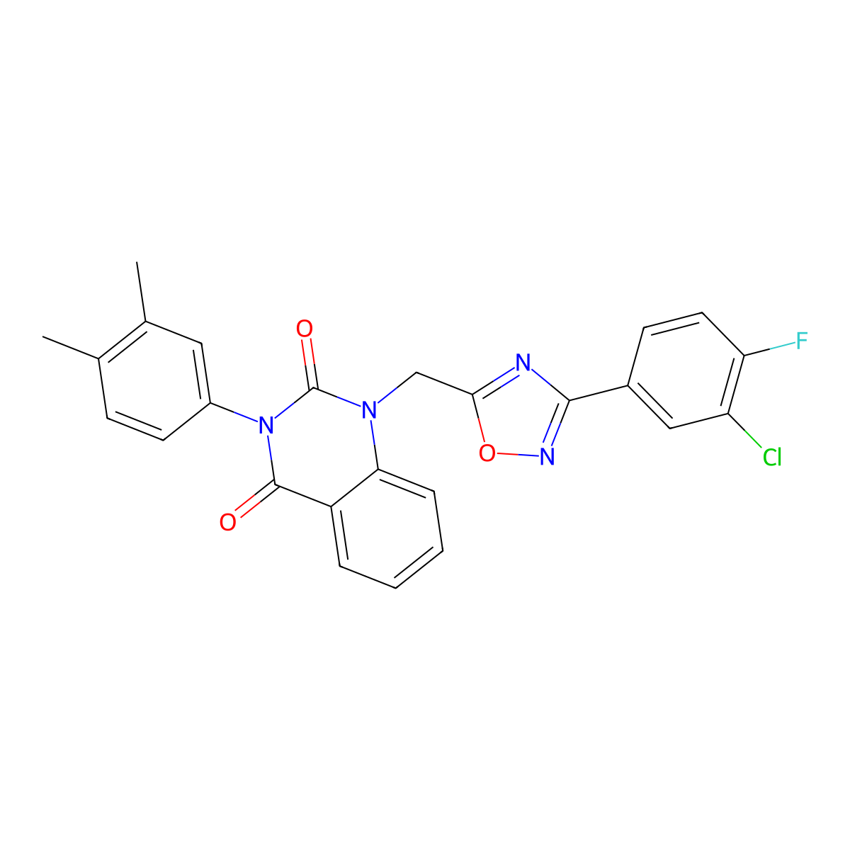 1-((3-(3-chloro-4-fluorophenyl)-1,2,4-oxadiazol-5-yl)methyl)-3-(3,4-dimethylphenyl)quinazoline-2,4(1H,3H)-dione molecular structure, CAS 1358941-69-1