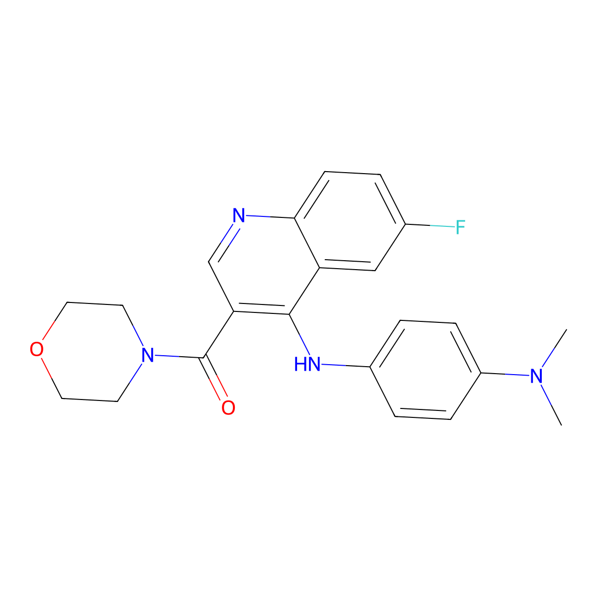 (4-((4-(Dimethylamino)phenyl)amino)-6-fluoroquinolin-3-yl)(morpholino)methanone molecular structure, CAS 1358945-11-5