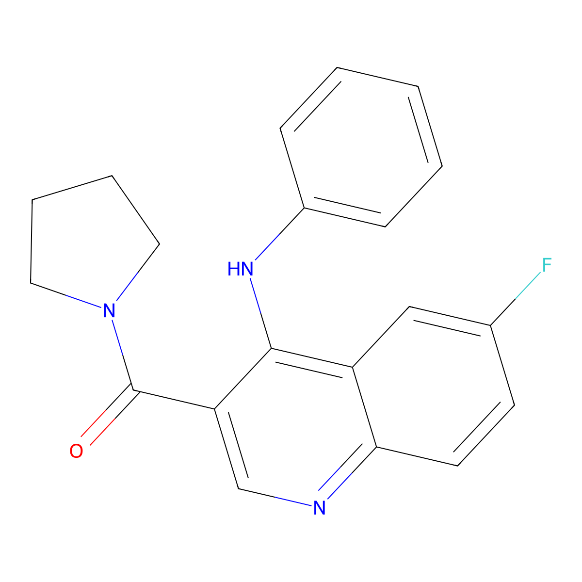 (6-Fluoro-4-(phenylamino)quinolin-3-yl)(pyrrolidin-1-yl)methanone molecular structure, CAS 1358945-74-0