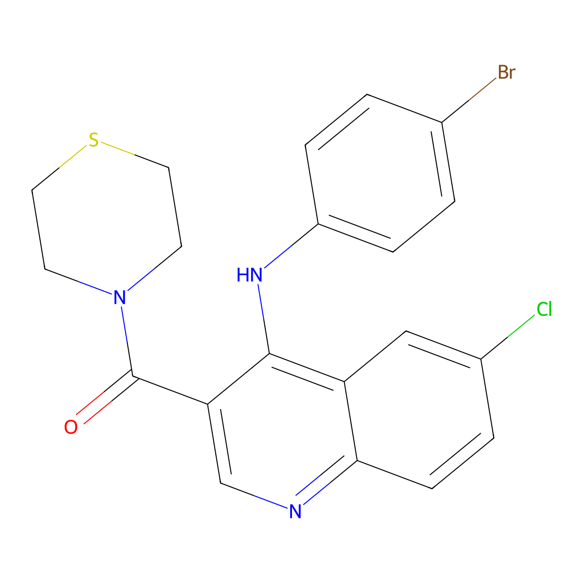 (4-((4-Bromophenyl)amino)-6-chloroquinolin-3-yl)(thiomorpholino)methanone molecular structure, CAS 1358946-09-4