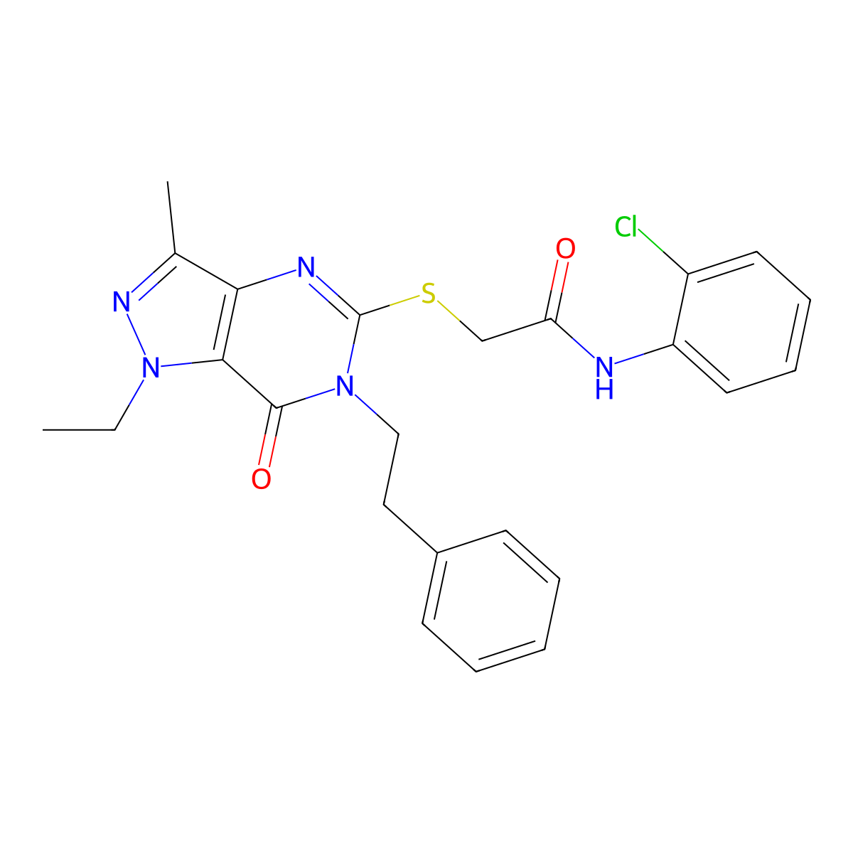 N-(2-chlorophenyl)-2-{[1-ethyl-3-methyl-7-oxo-6-(2-phenylethyl)-1H,6H,7H-pyrazolo[4,3-d]pyrimidin-5-yl]sulfanyl}acetamide molecular structure, CAS 1358947-09-7